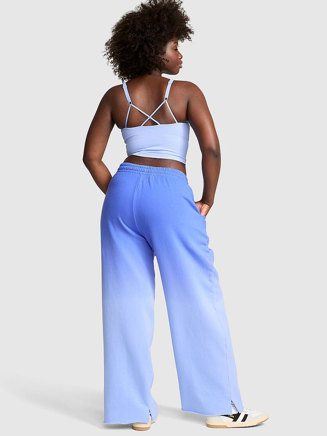 vs Pink Ivy Fleece Wide-Leg Split-Hem Sweatpants Seascape Blue Dip Dye 2 of 4 