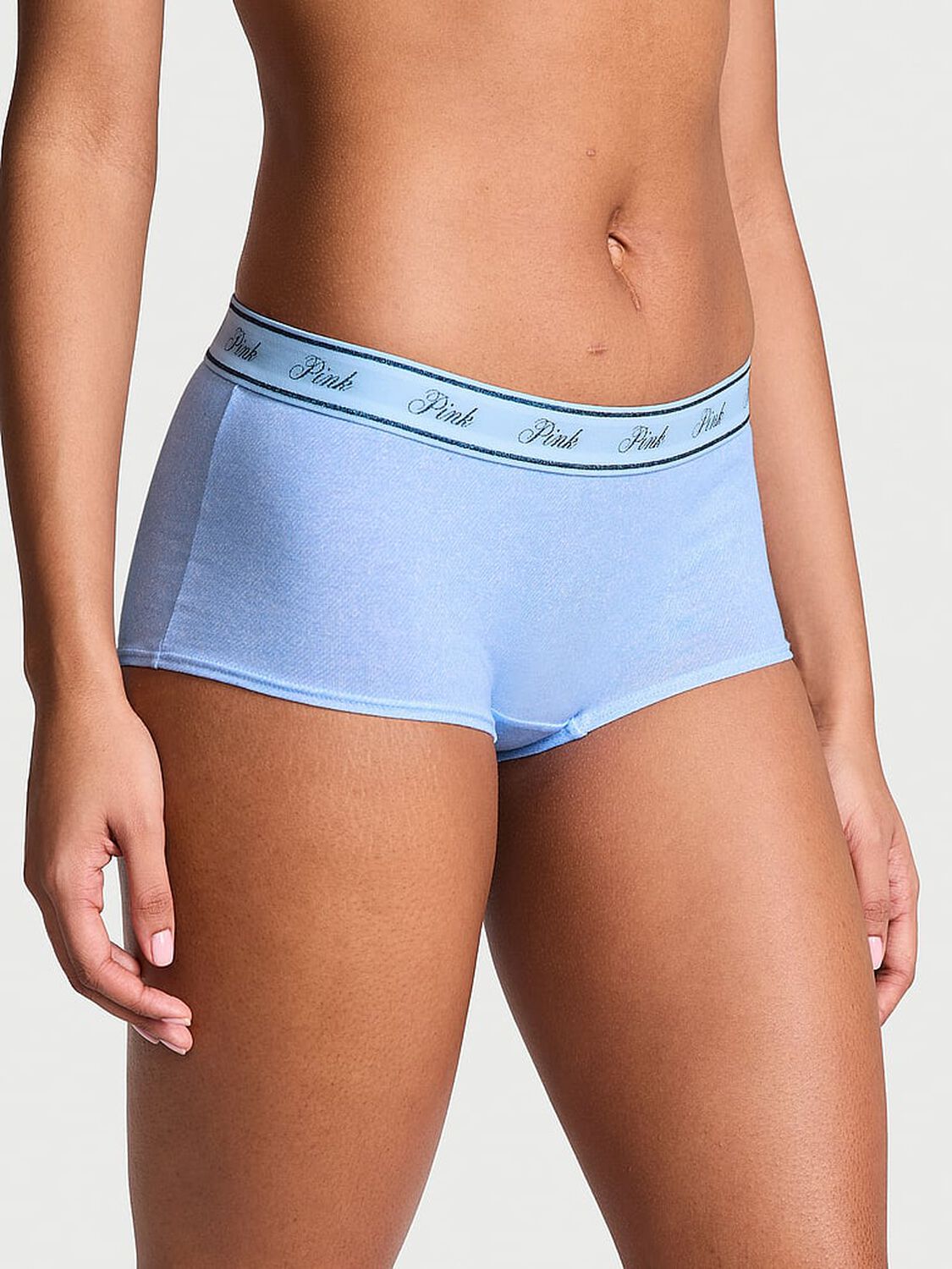 vs Pink Logo Cotton Boyshort Panty Light Blue Denim Wash 1 of 3 