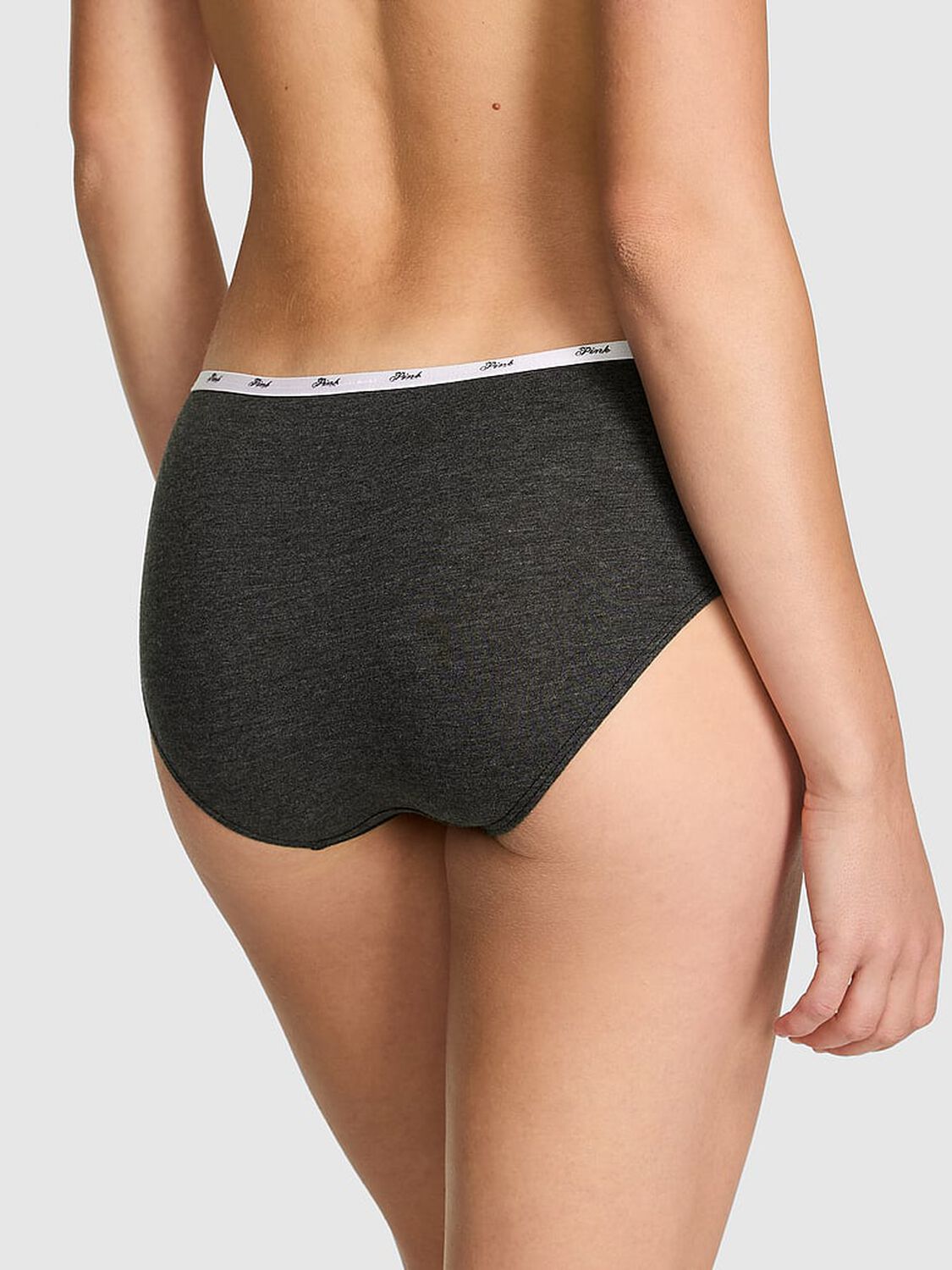 vs Pink Logo Cotton Hiphugger Panty Charcoal Heather Grey 2 of 3 