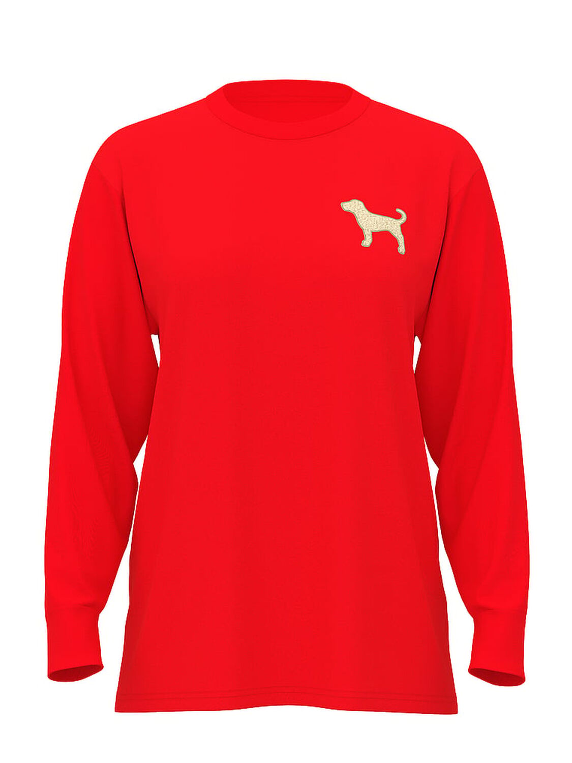 vs Pink Campus Cotton Long-Sleeve Tee Bright Vermillion Santas Fav 1 of 2 