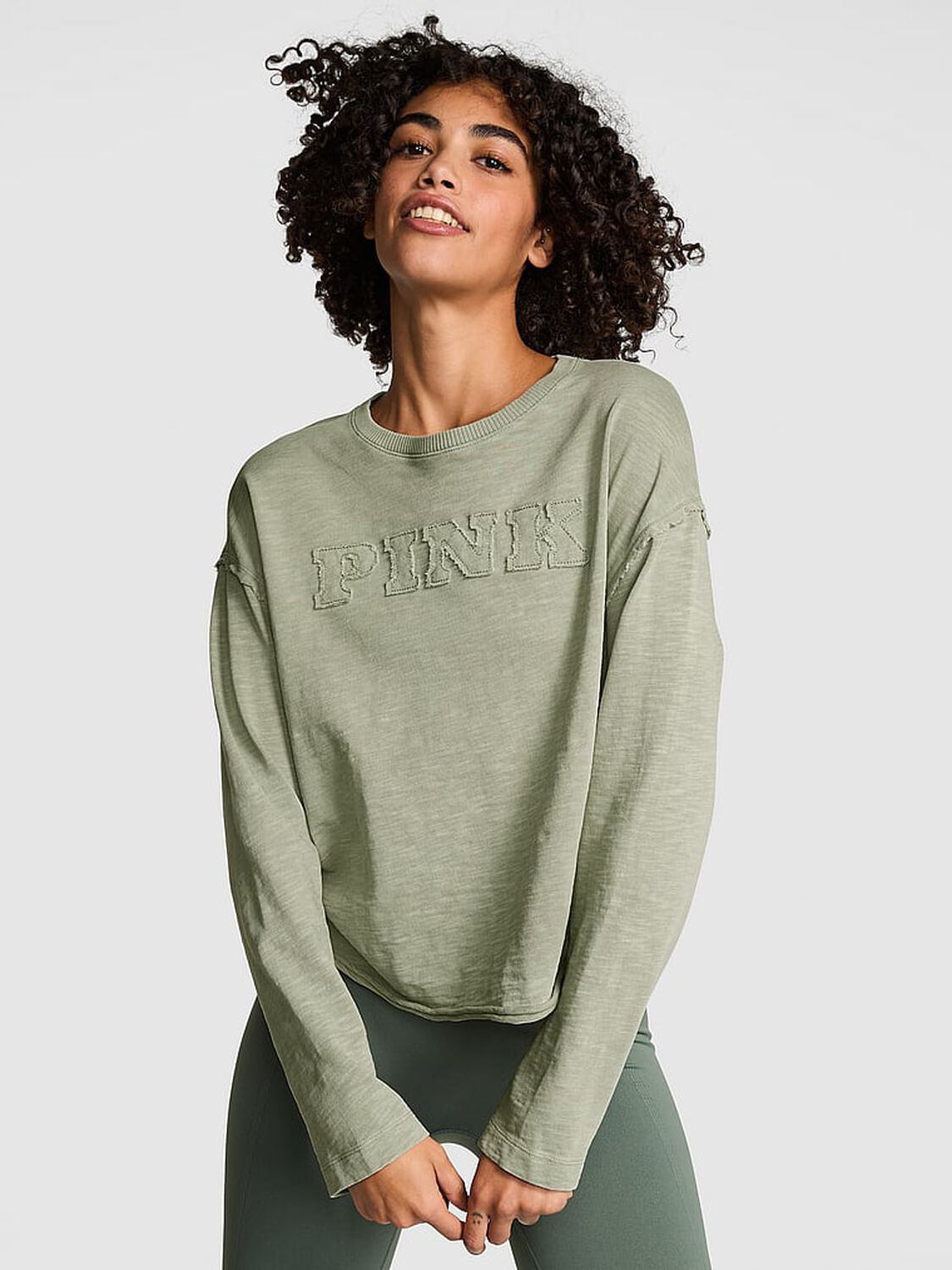 vs Pink Lightweight Lounge Crew Sweatshirt Green Garden 1 of 2 