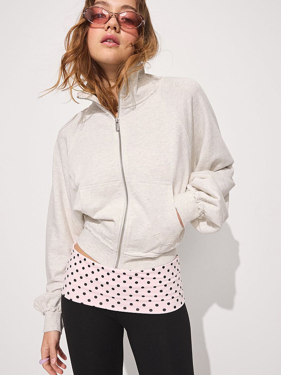 vs Pink Campus Terry&trade; Mock-Neck Full-Zip Sweatshirt Snow Heather 4 of 4 