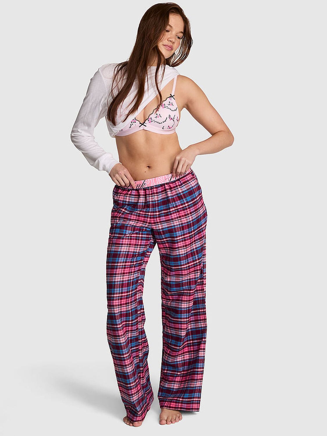 vs Pink 100% Cotton Favorite Flannel Pajama Pants Wild Rose Plaid 1 of 3 