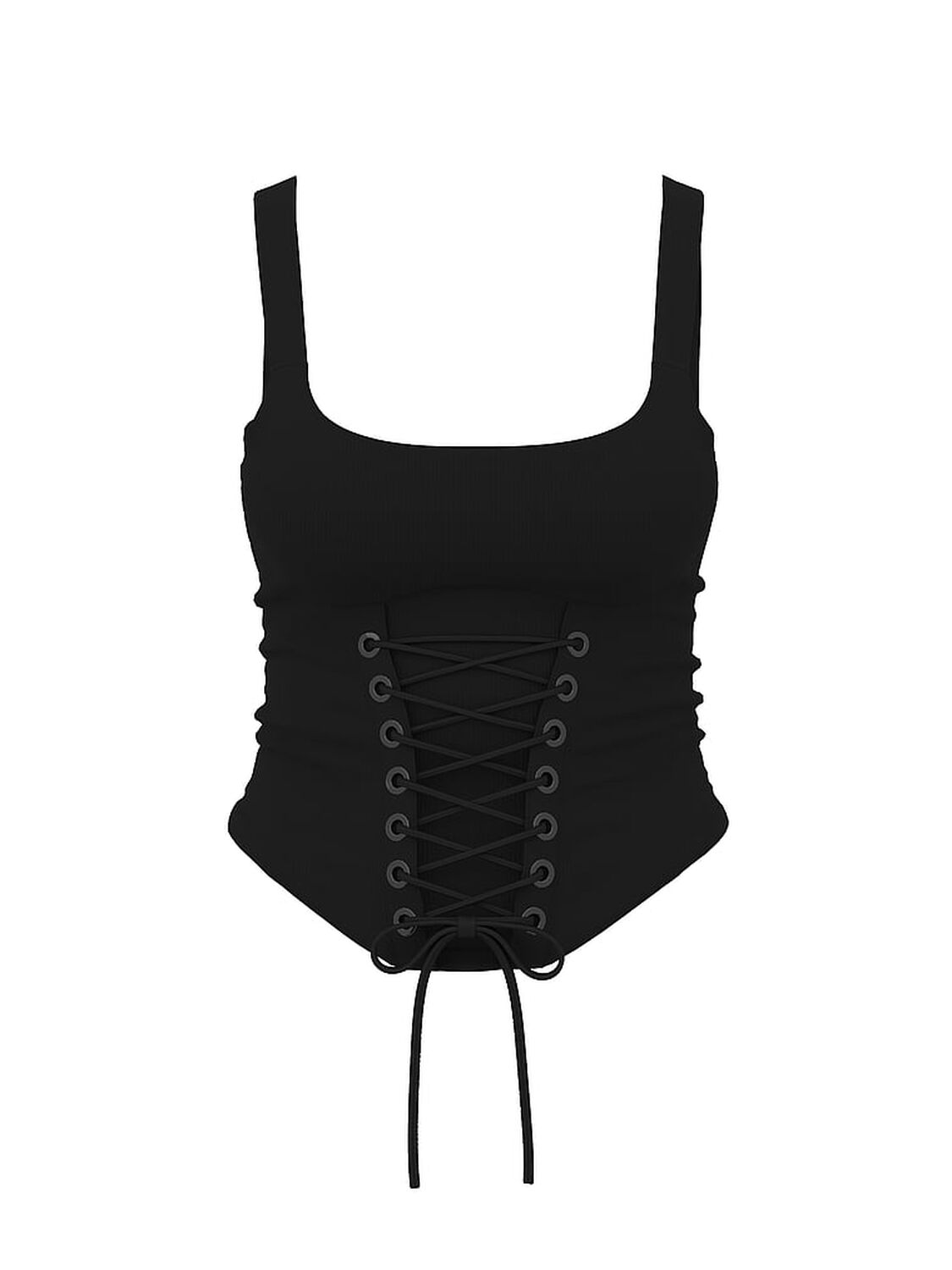 vs Pink All-Day Soft Ribbed Lace-Up Corset Top Pure Black 3 of 3 