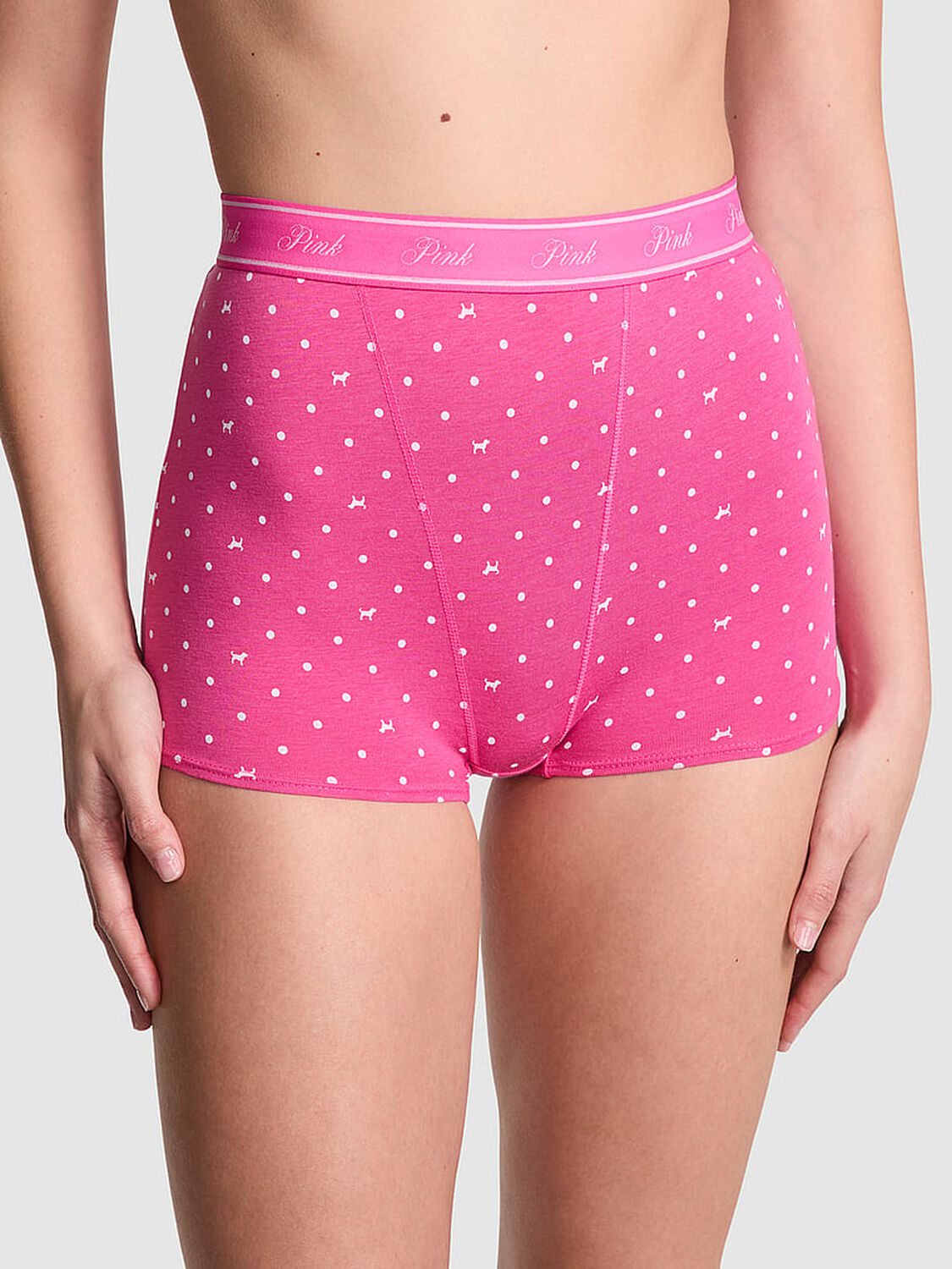 vs Pink Logo Cotton High-Waist Boyshort Panty Pink Gossip Dot Dog Print 1 of 3 