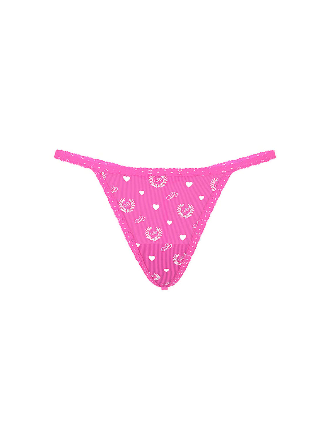 vs Pink Cotton V-String Panty Pink Gossip Laurel Heart Print 1 of 2 