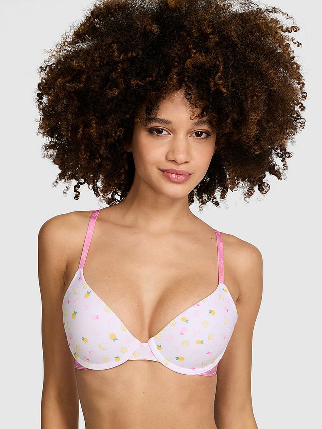 vs Pink Wear Everywhere Wear Everywhere Lightly Lined T-Shirt Bra White Lemonade Print 1 of 3 