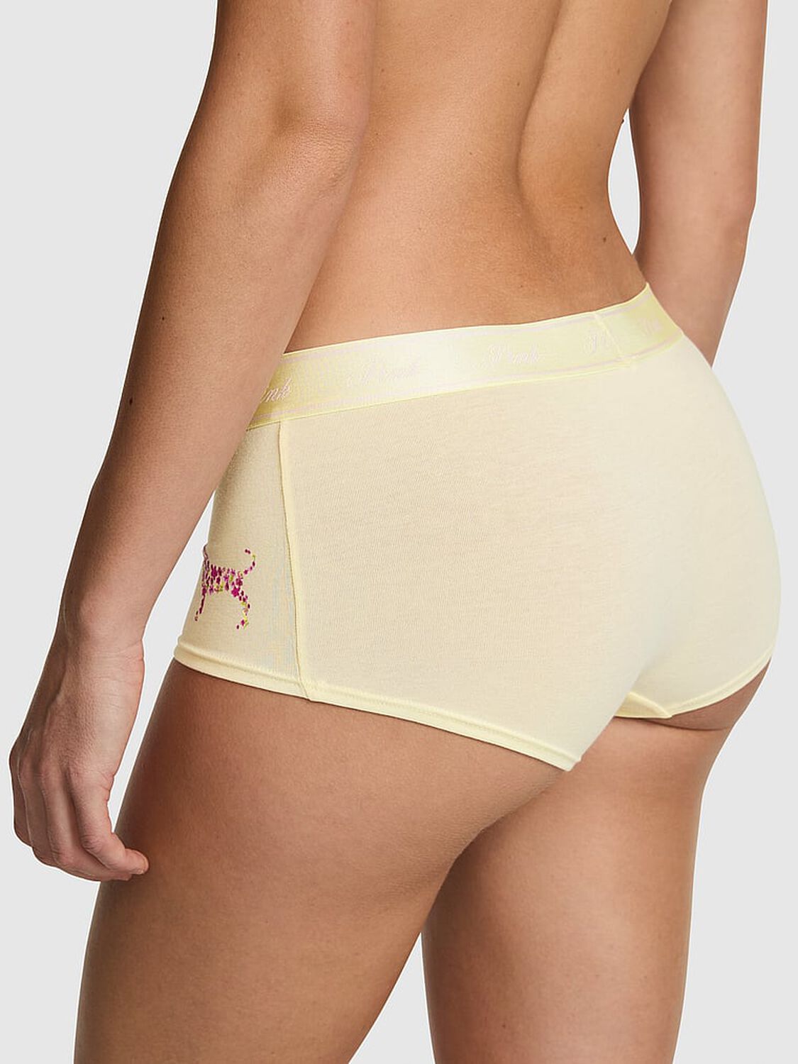 vs Pink Logo Cotton Boyshort Panty Palest Yellow With Dog 2 of 3 