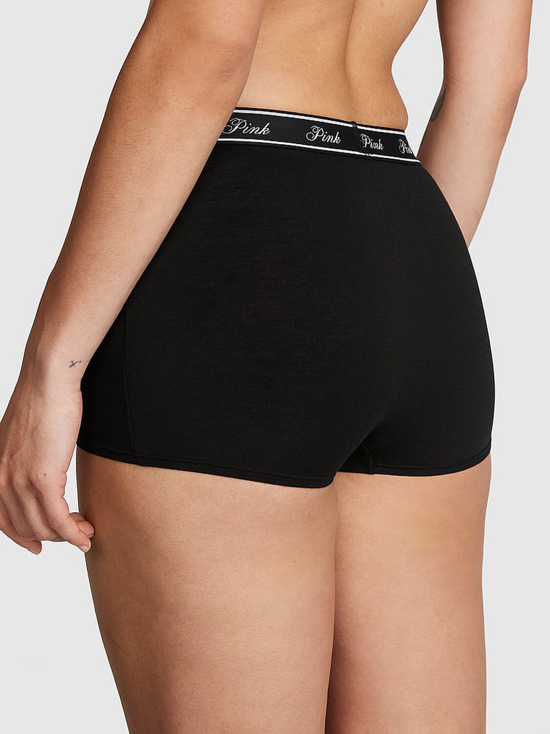 vs Pink Logo Cotton High-Waist Boyshort Panty Pure Black 2 of 4 