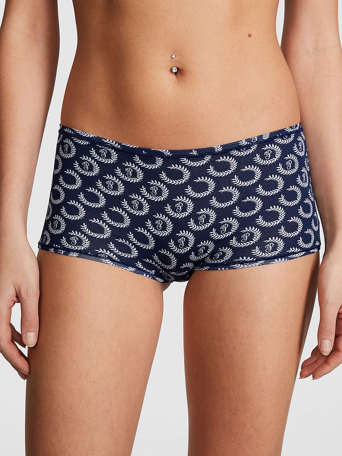 vs Pink Cotton Boyshort Panty Midnight Navy Laurel Print 1 of 3 