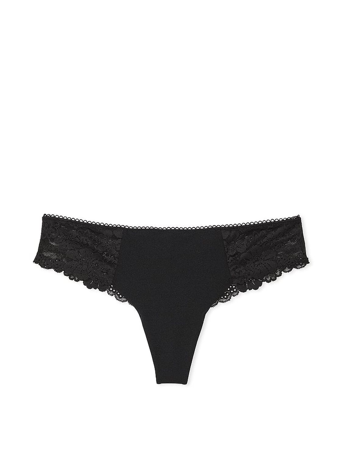 vs Pink No-Show Thong Panty Pure Black Lace Trim 3 of 3 