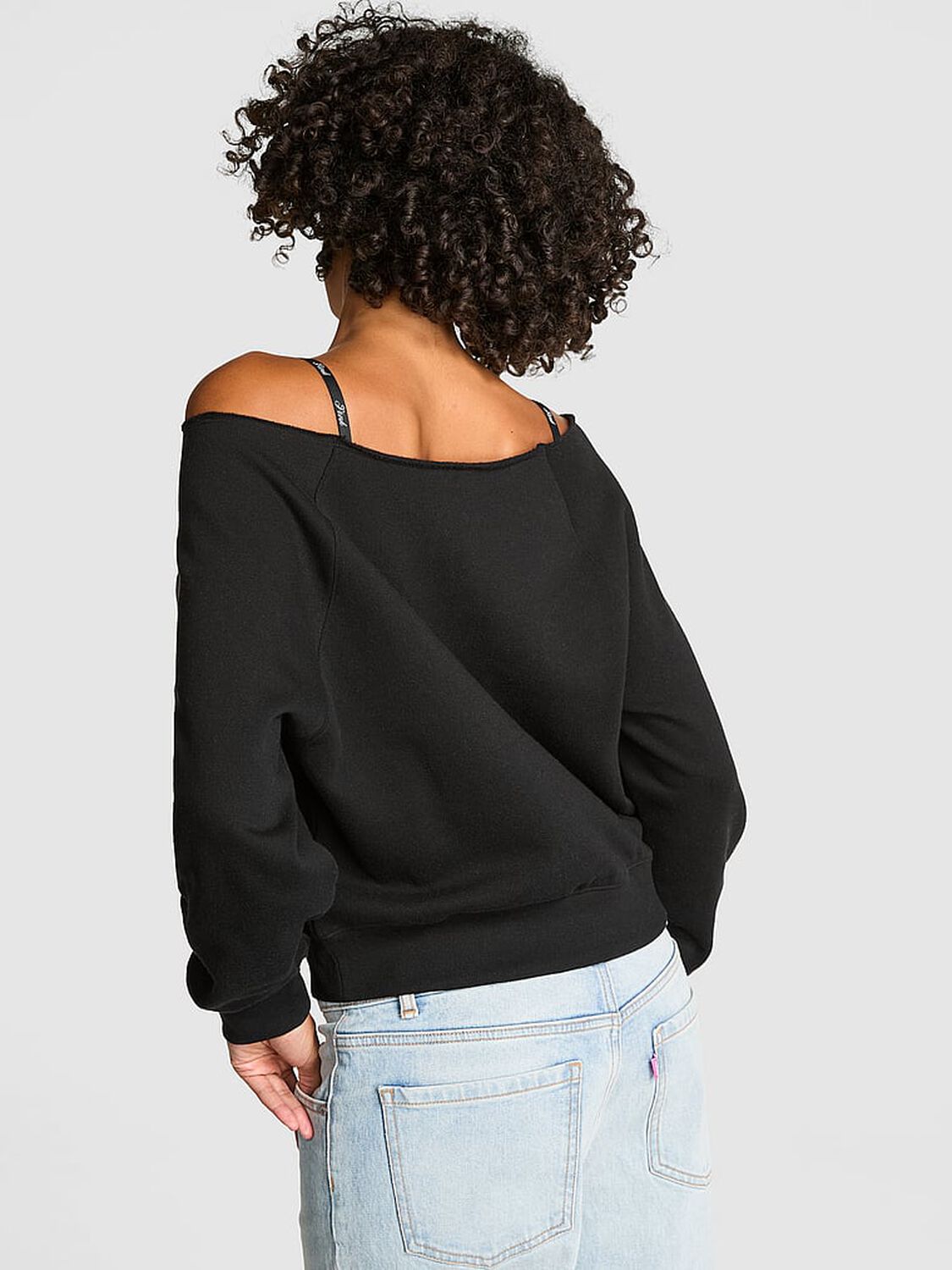 vs Pink Ivy Fleece Off-The-Shoulder Sweatshirt Pure Black 2 of 3 