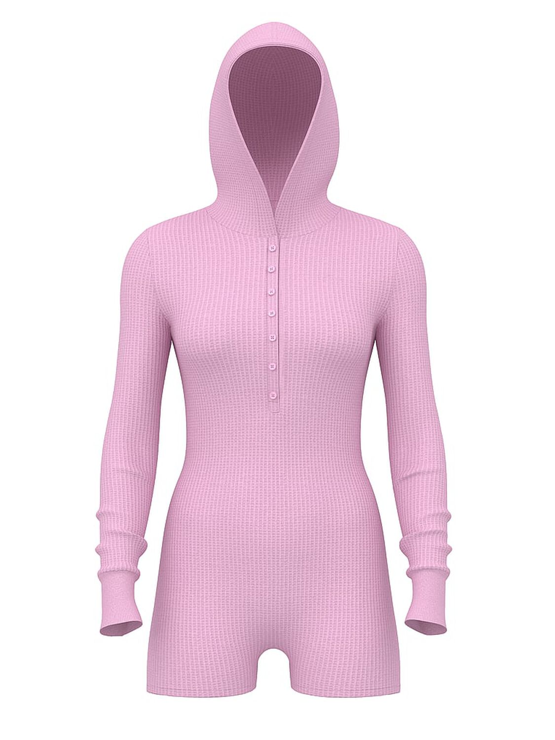 vs Pink Waﬄe Knit Long-Sleeve Short Onesie Hushed Lilac 1 of 2 