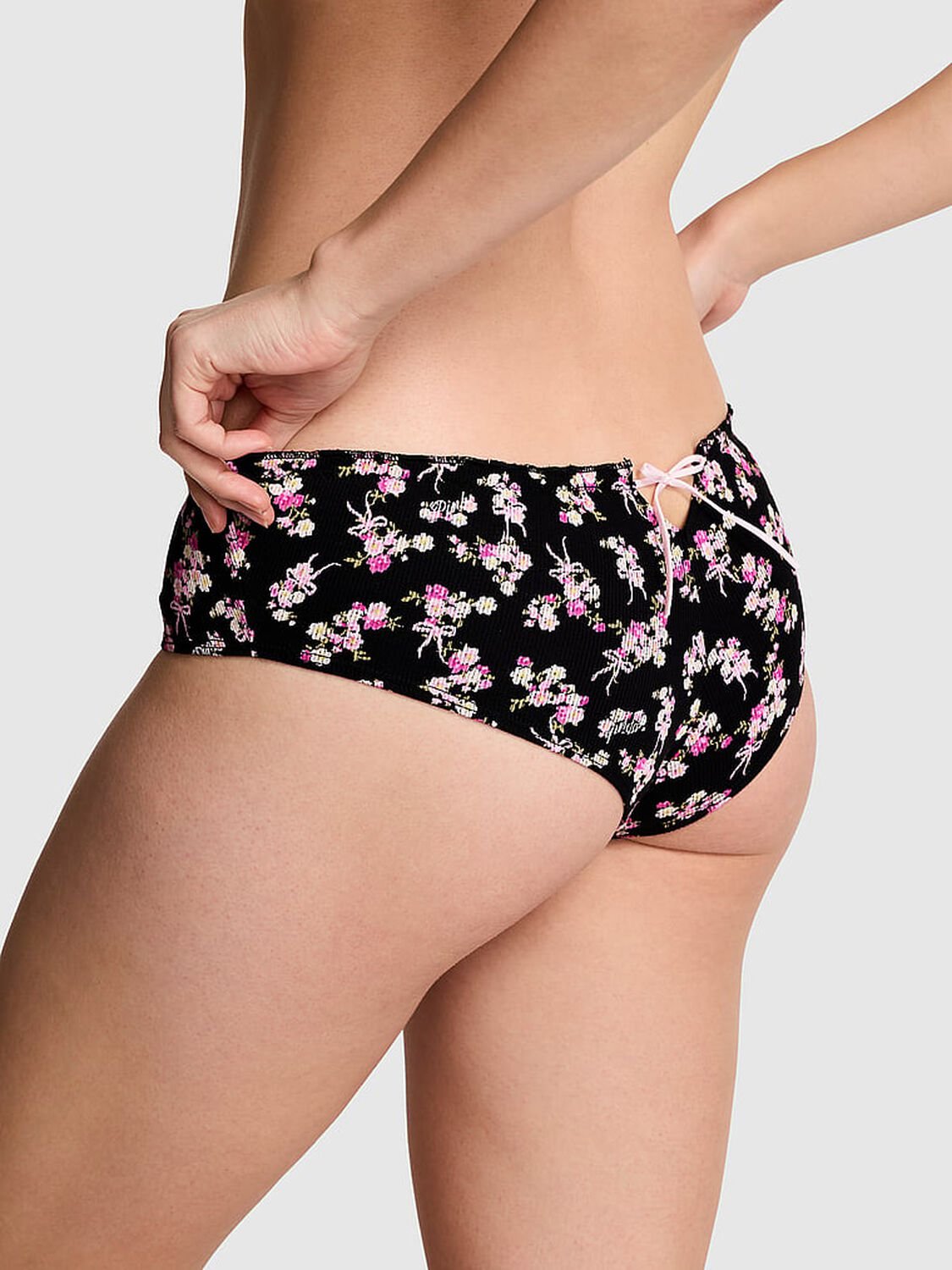 vs Pink Cotton Cheeky Panty Black Floral Bow 2 of 3 