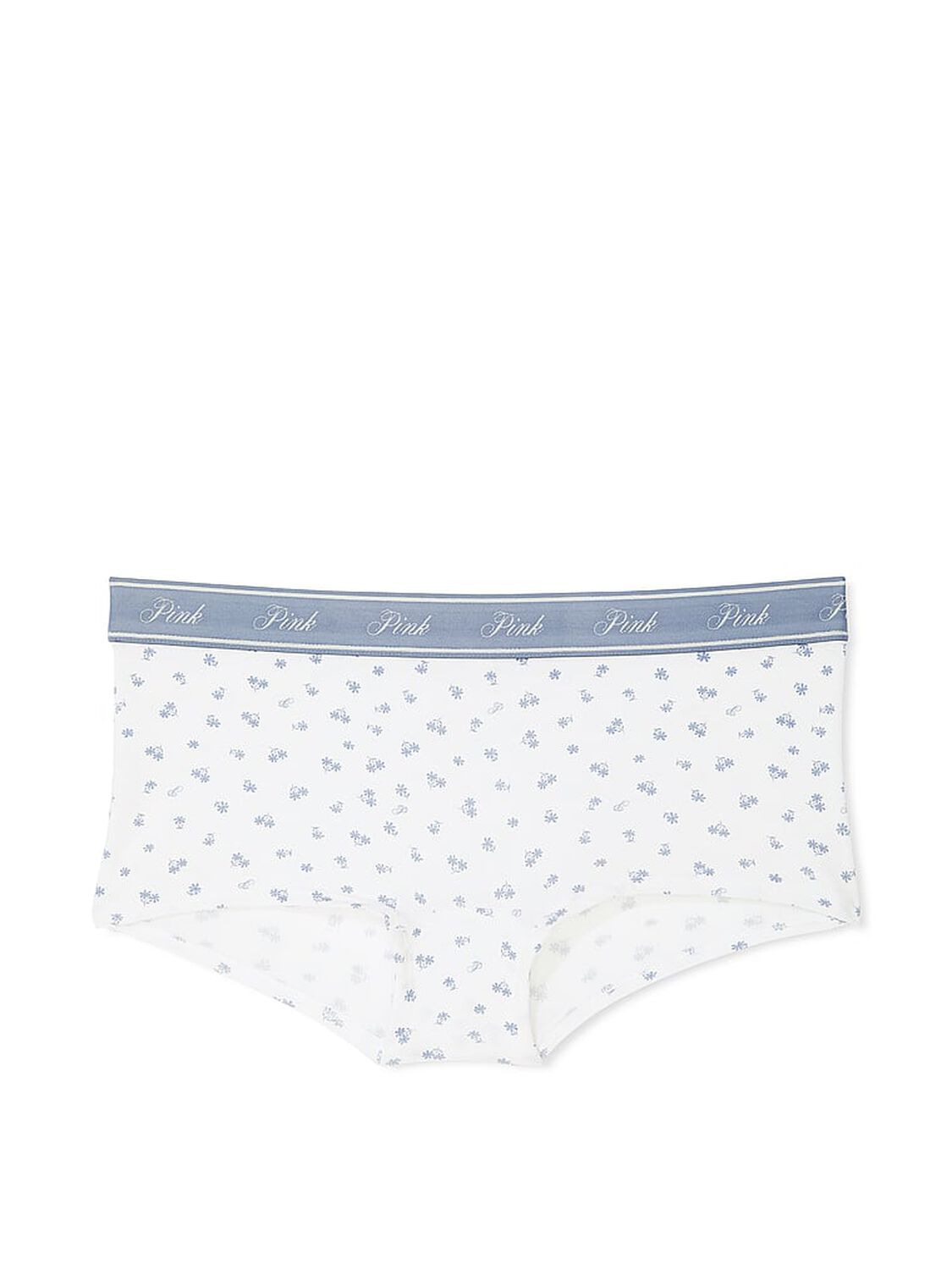 vs Pink Logo Cotton Shine Boyshort Panty White Blue Floral Print 3 of 3 