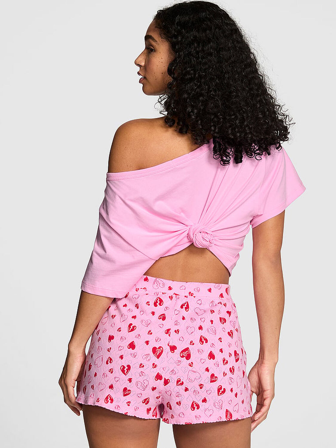 vs Pink Pointelle Boxer Shorts Pink Lollipop Broken Hearts 2 of 4 