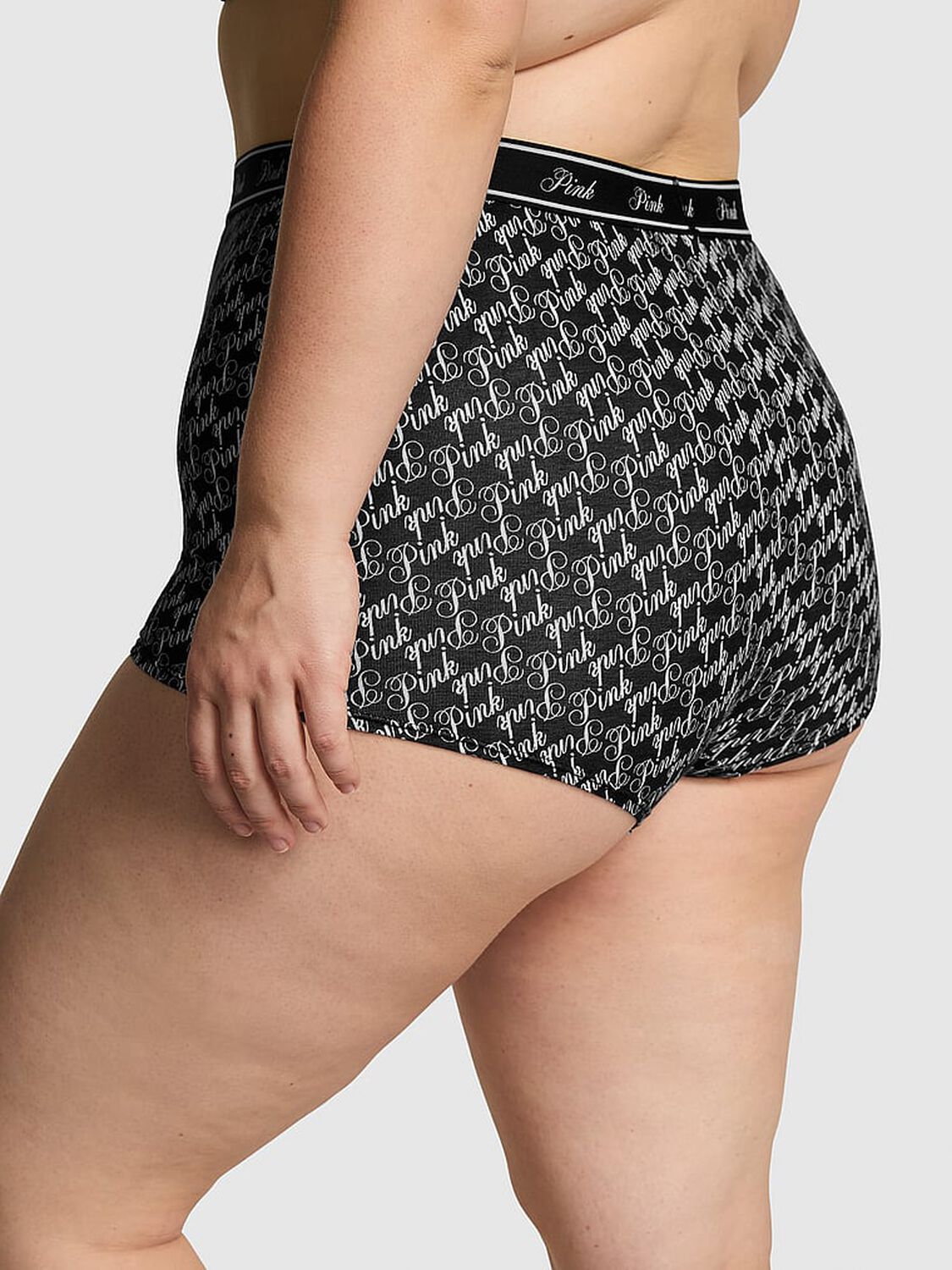 vs Pink Logo Cotton High-Waist Boyshort Panty Pure Black Logo Script Print 2 of 3 