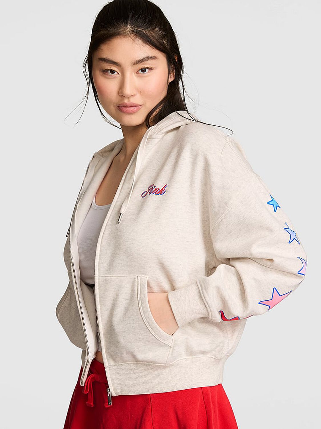 pink Pink Campus Fleece&trade; Full-Zip Hoodie Snow Heather 1 of 3 