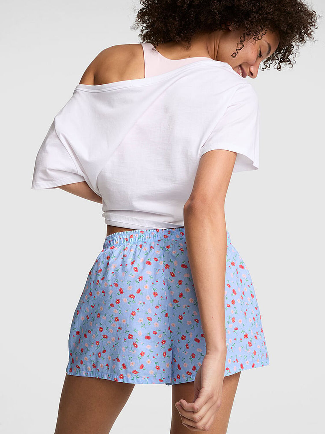 pink Pink Cotton Boxy Pajama Shorts Blue Floral 2 of 3 