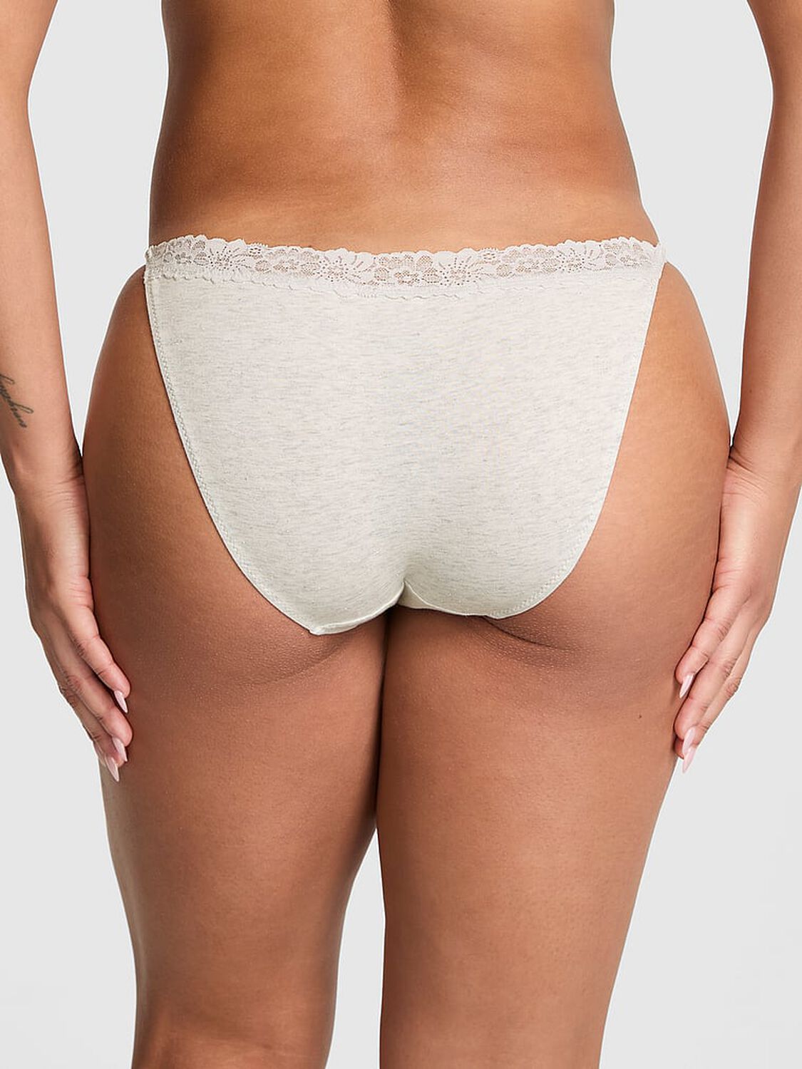 vs Pink Cotton Lace-Trim String Bikini Panty Vs Snow Heather Silver 2 of 2 