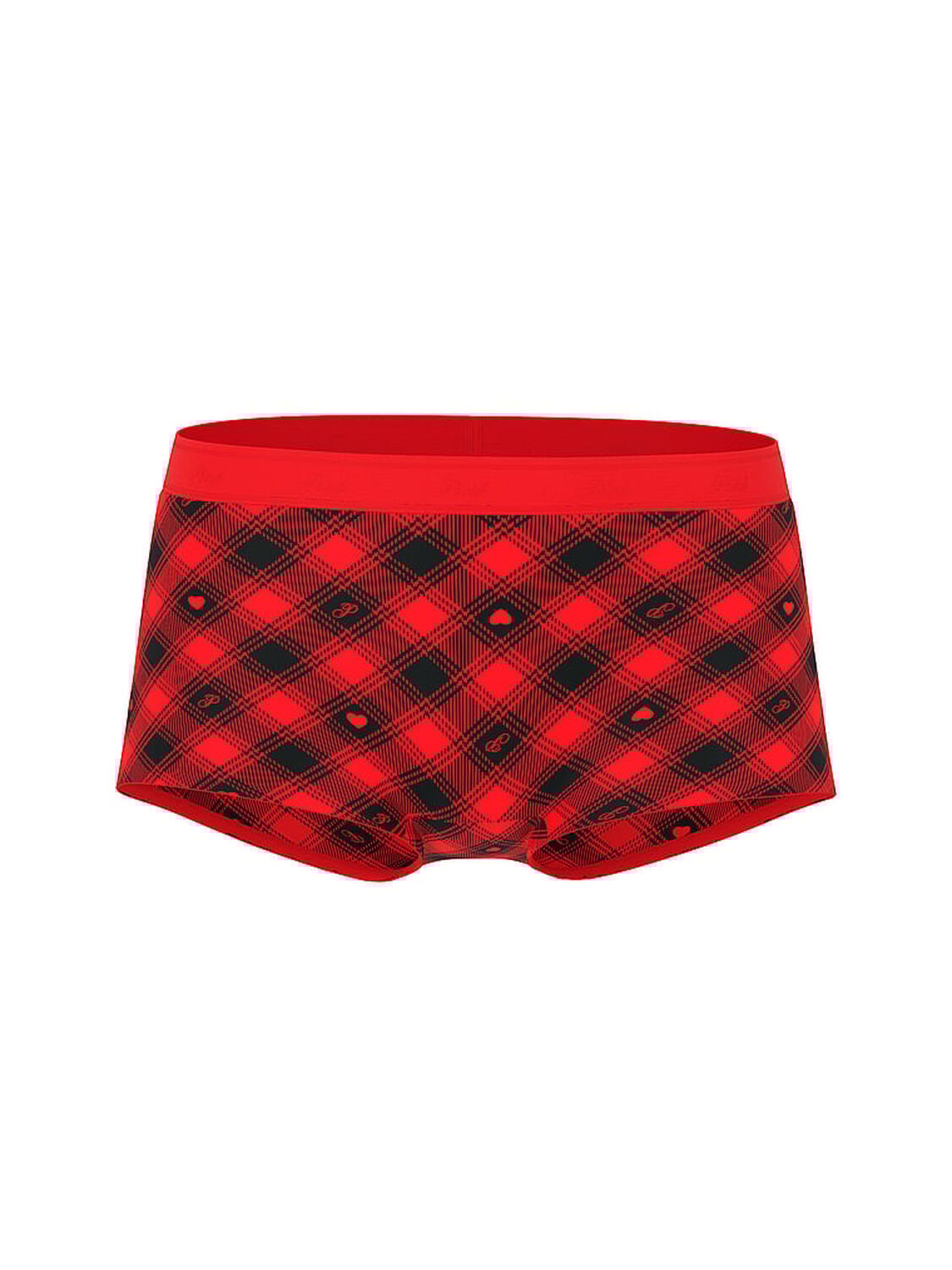 vs Pink Logo Cotton Boyshort Panty Bright Vermillion Plaid Print Foil 'Tis The Season Graphic 3 of 3 