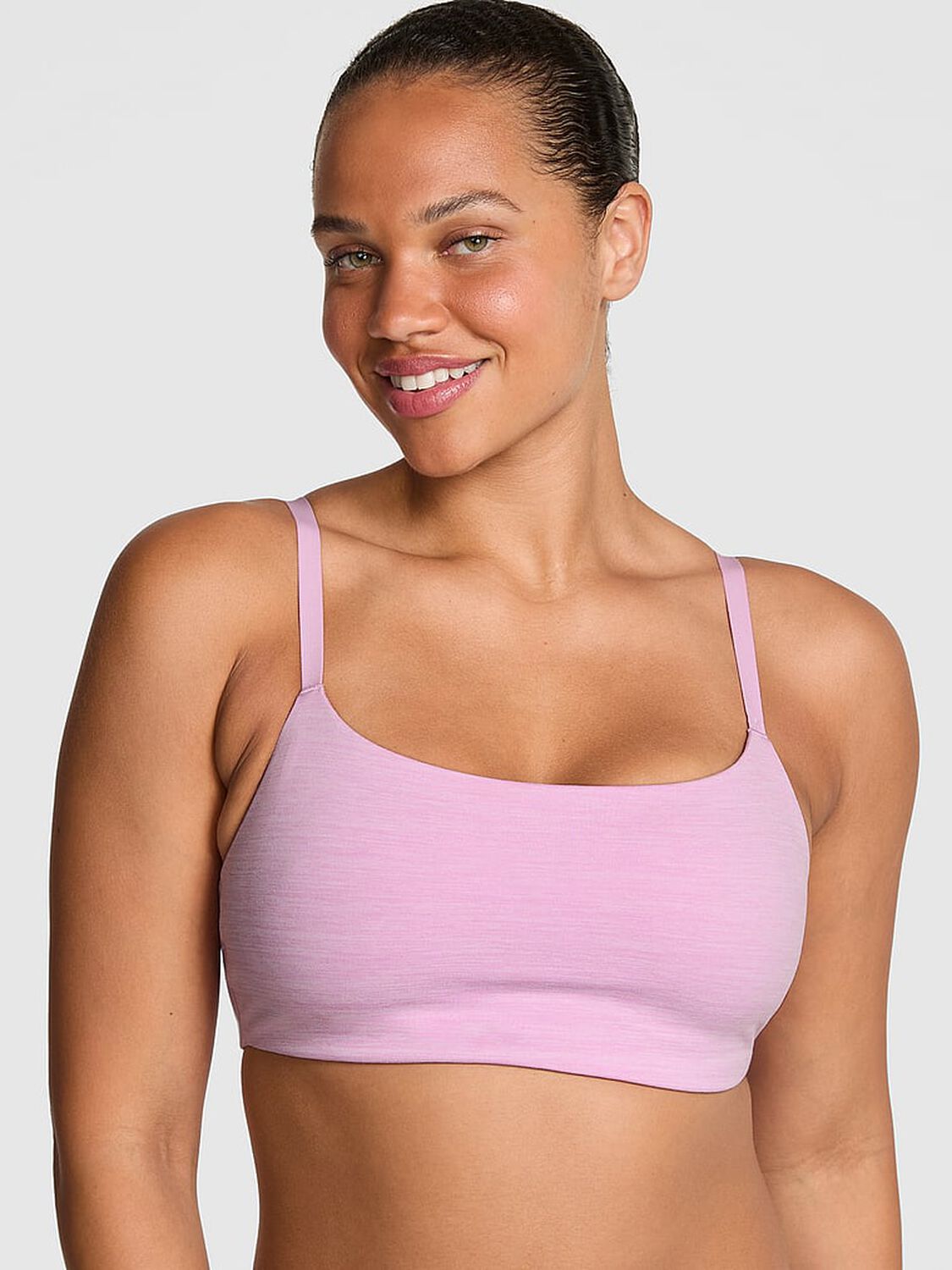 vs Pink Relay Square-Neck Sports Bra Hushed Lilac Marl 1 of 3 
