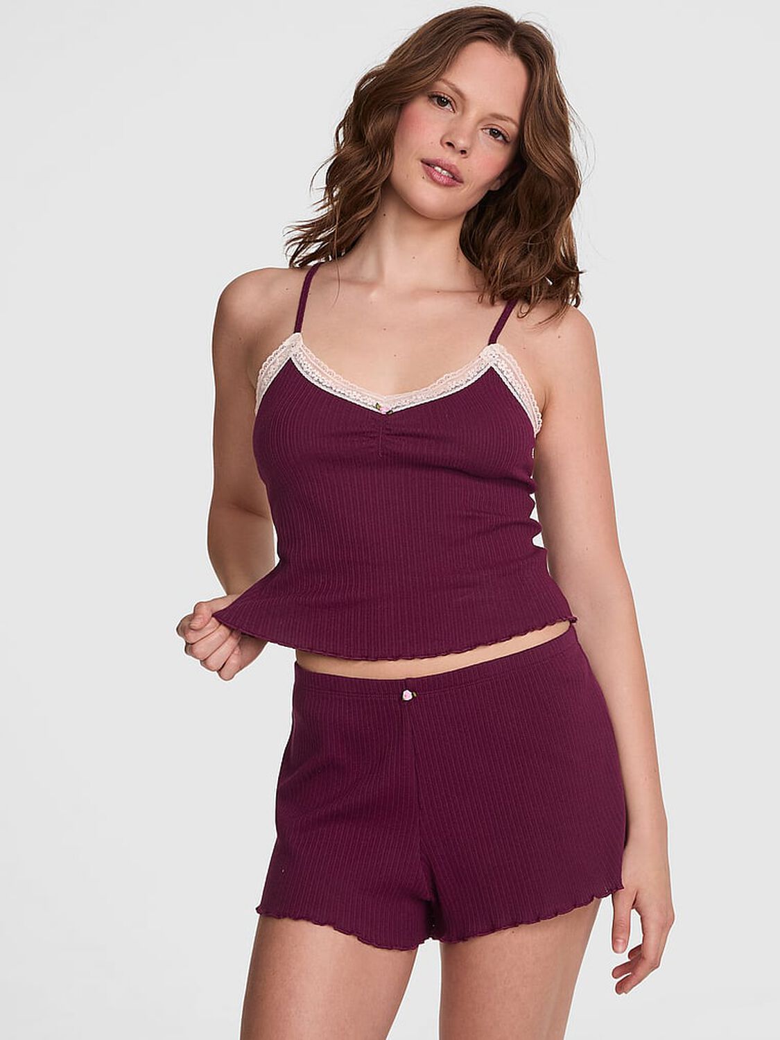 vs Pink Drop Needle Pointelle Shorts Wild Rose 1 of 3 