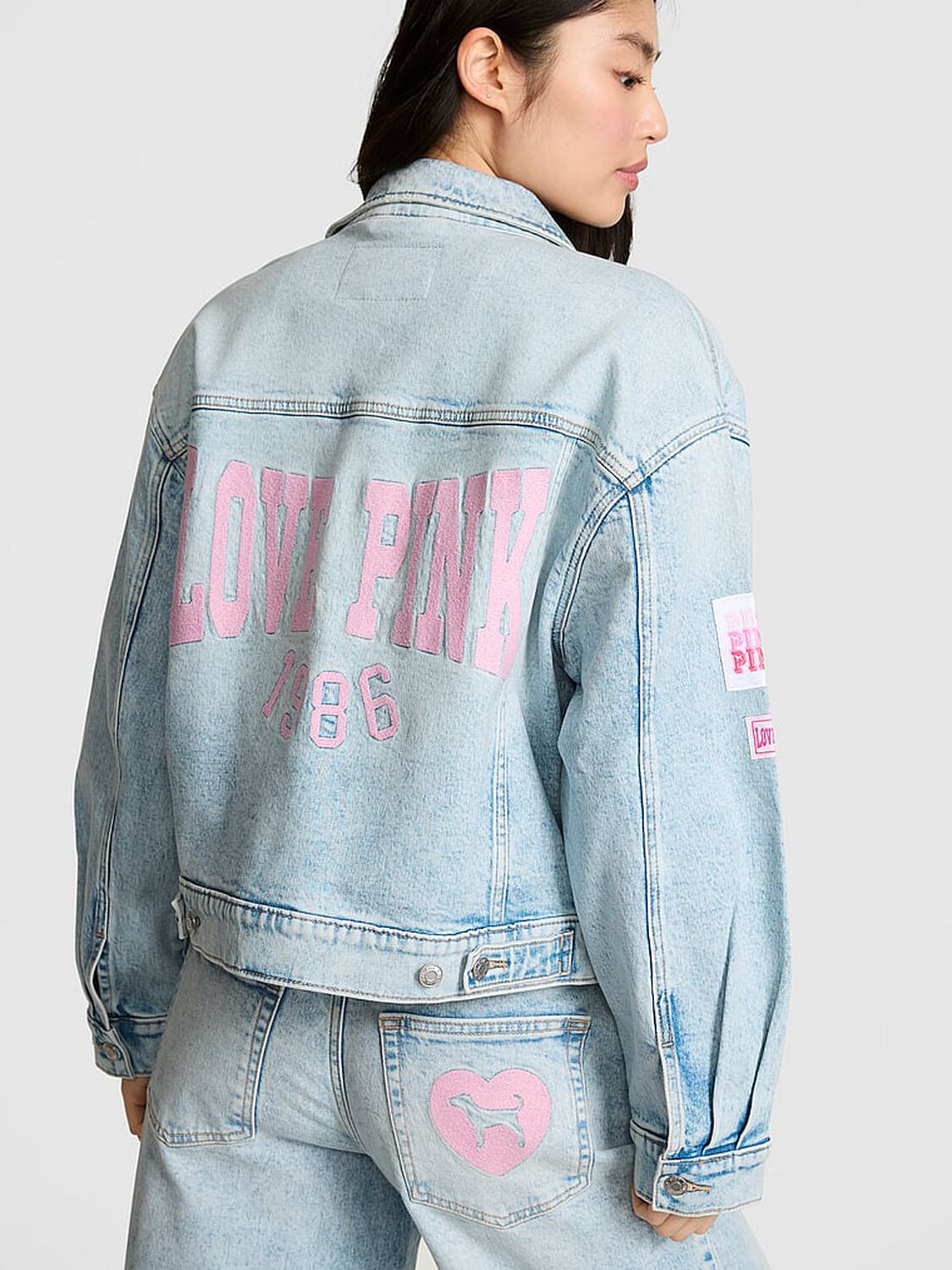 vs Pink Denim by PINK Boyfriend Trucker Jacket Light Wash 2 of 4 