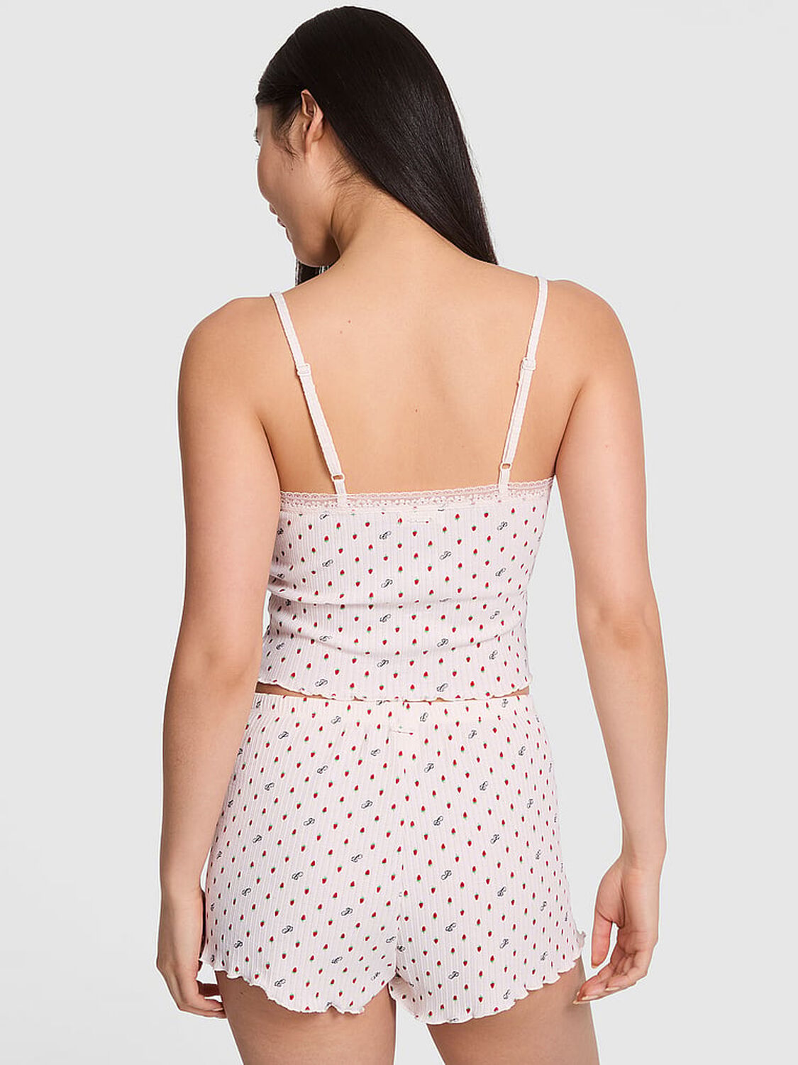 vs Pink Drop Needle Pointelle Shorts Winter White P Script Strawberry Print 2 of 4 