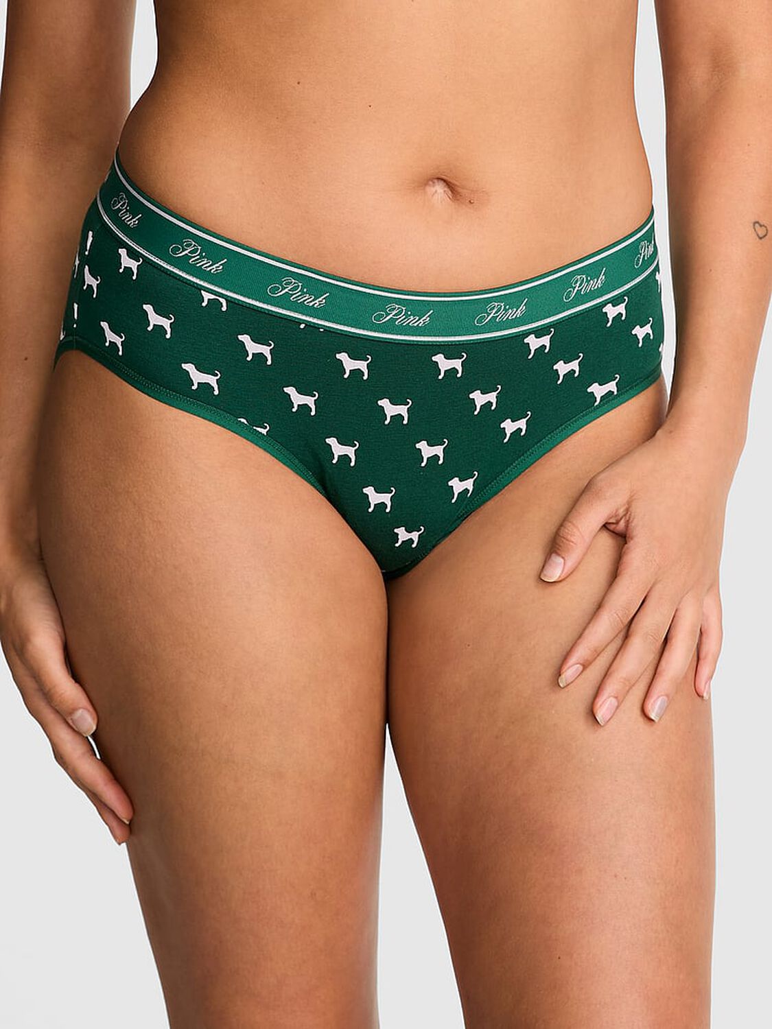 vs Pink Logo Cotton Hiphugger Panty Jaguar Green Dog Print 1 of 3 