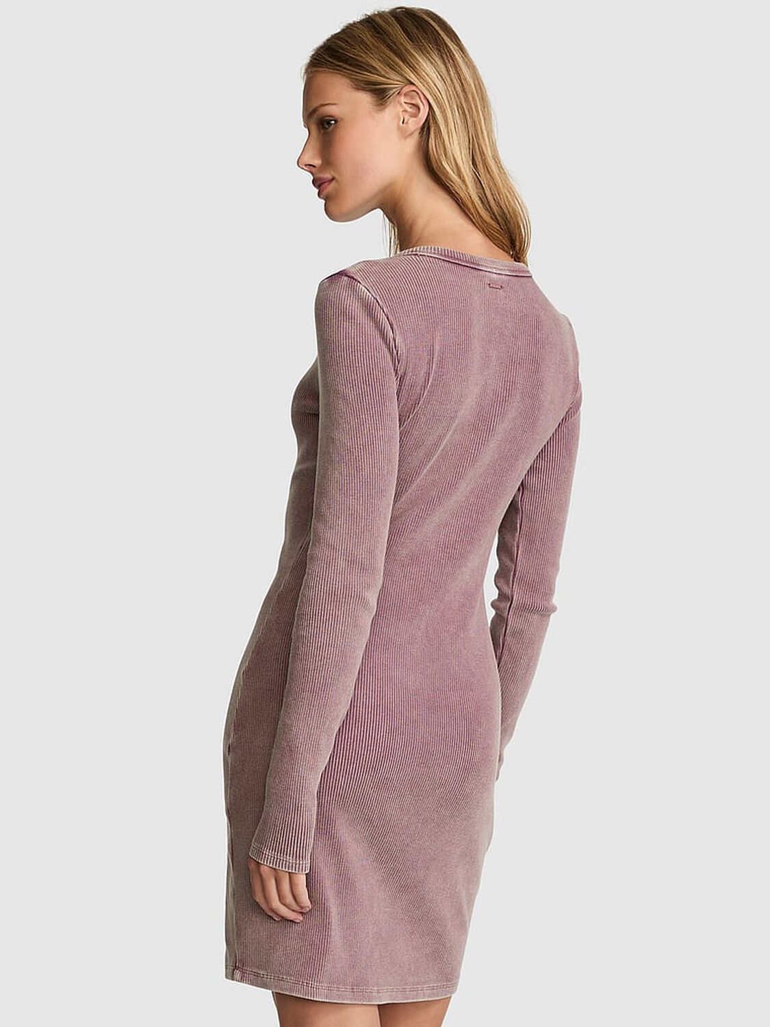 vs Pink Vintage Ribbed Henley Long-Sleeve Dress Wild Rose 2 of 3 