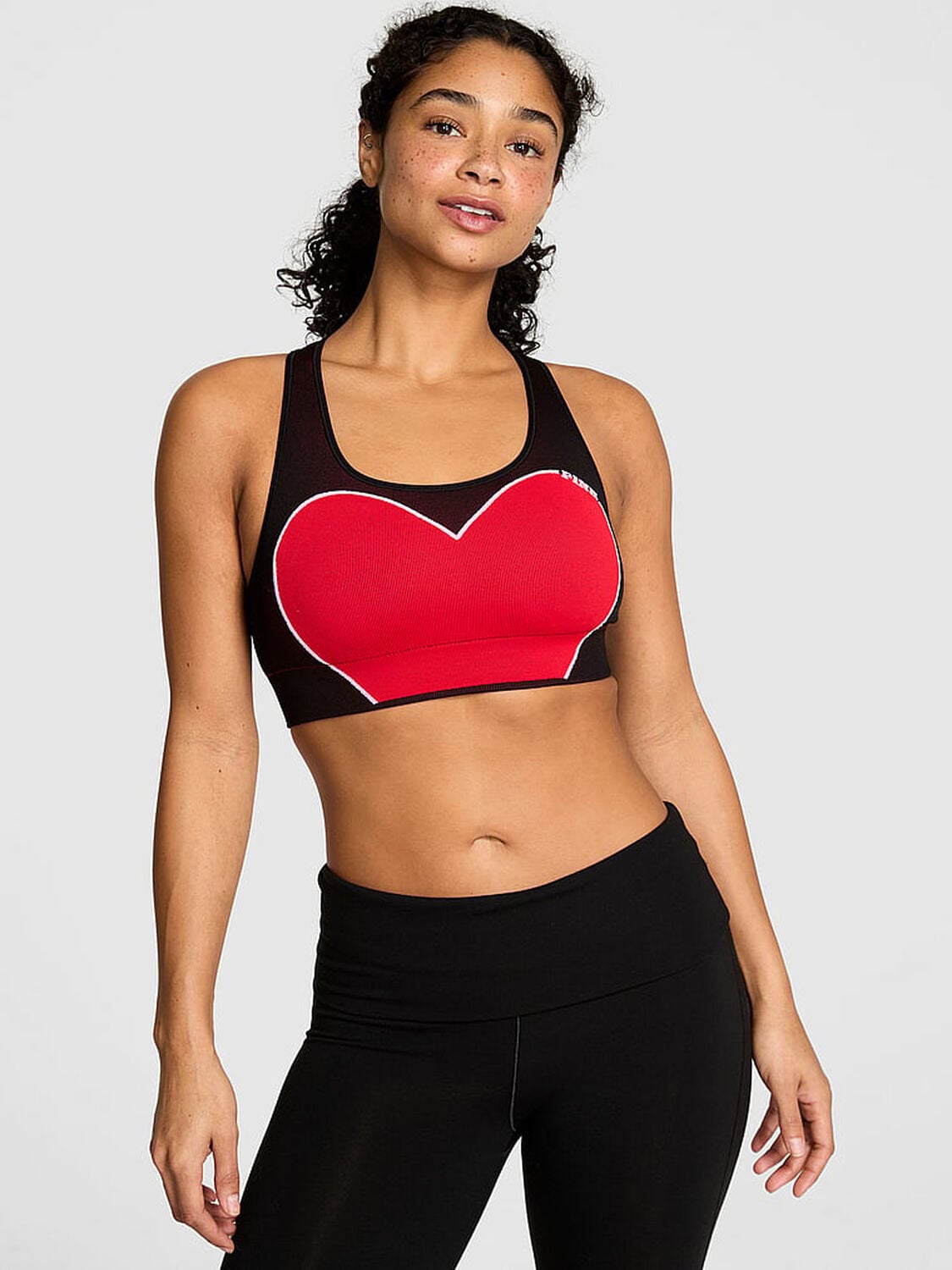 pink Pink Seamless Heart Racerback Sports Bra Heart Vday 1 of 4 