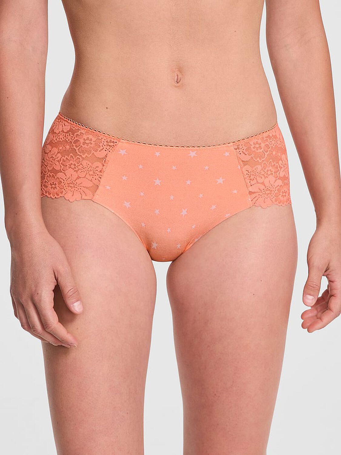 vs Pink No-Show Hiphugger Panty Orange Hills Star Print 1 of 3 
