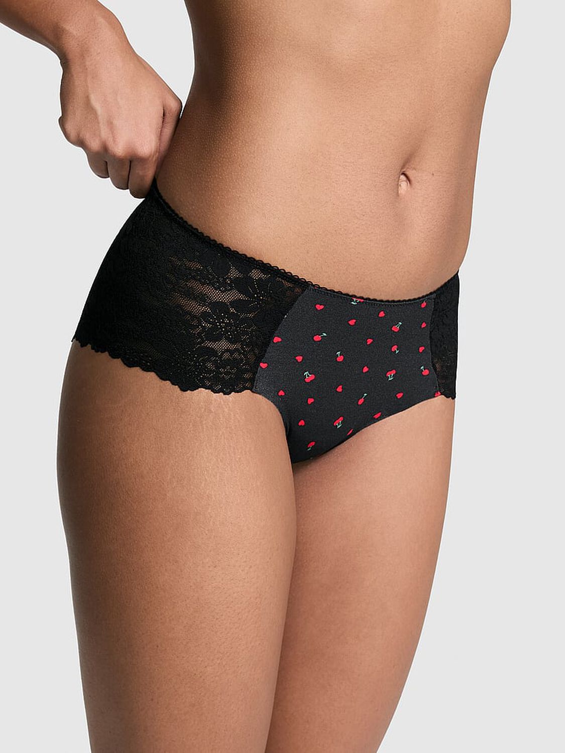 vs Pink No-Show Cheeky Panty Black Cherry Heart Print 1 of 3 