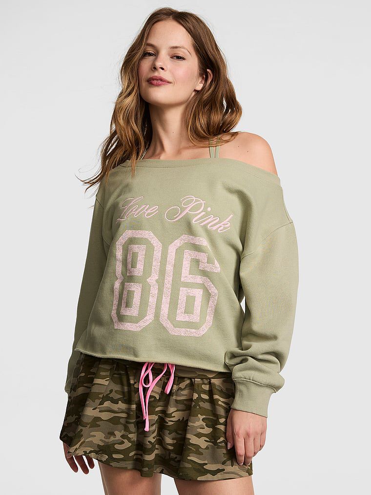 Campus Fleece™ Rib Off-The-Shoulder Sweatshirt Slate Green
