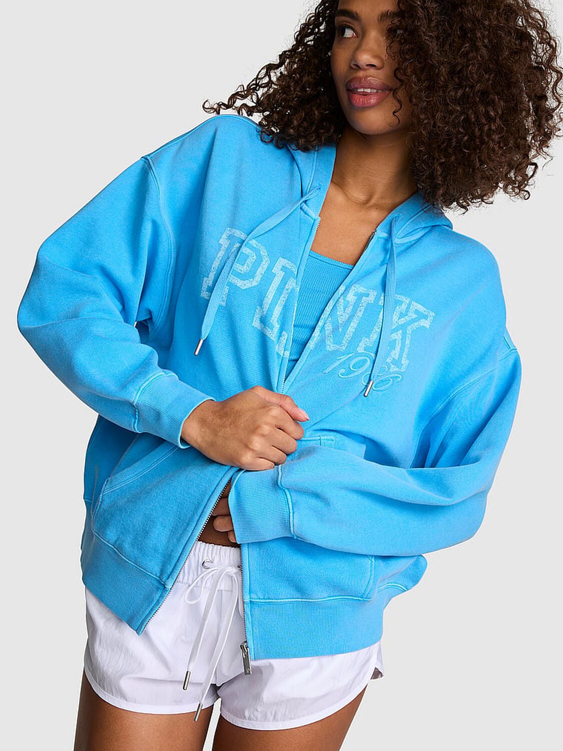 vs Pink Campus Fleece&trade; Full-Zip Hoodie Capri Blue 1 of 3 