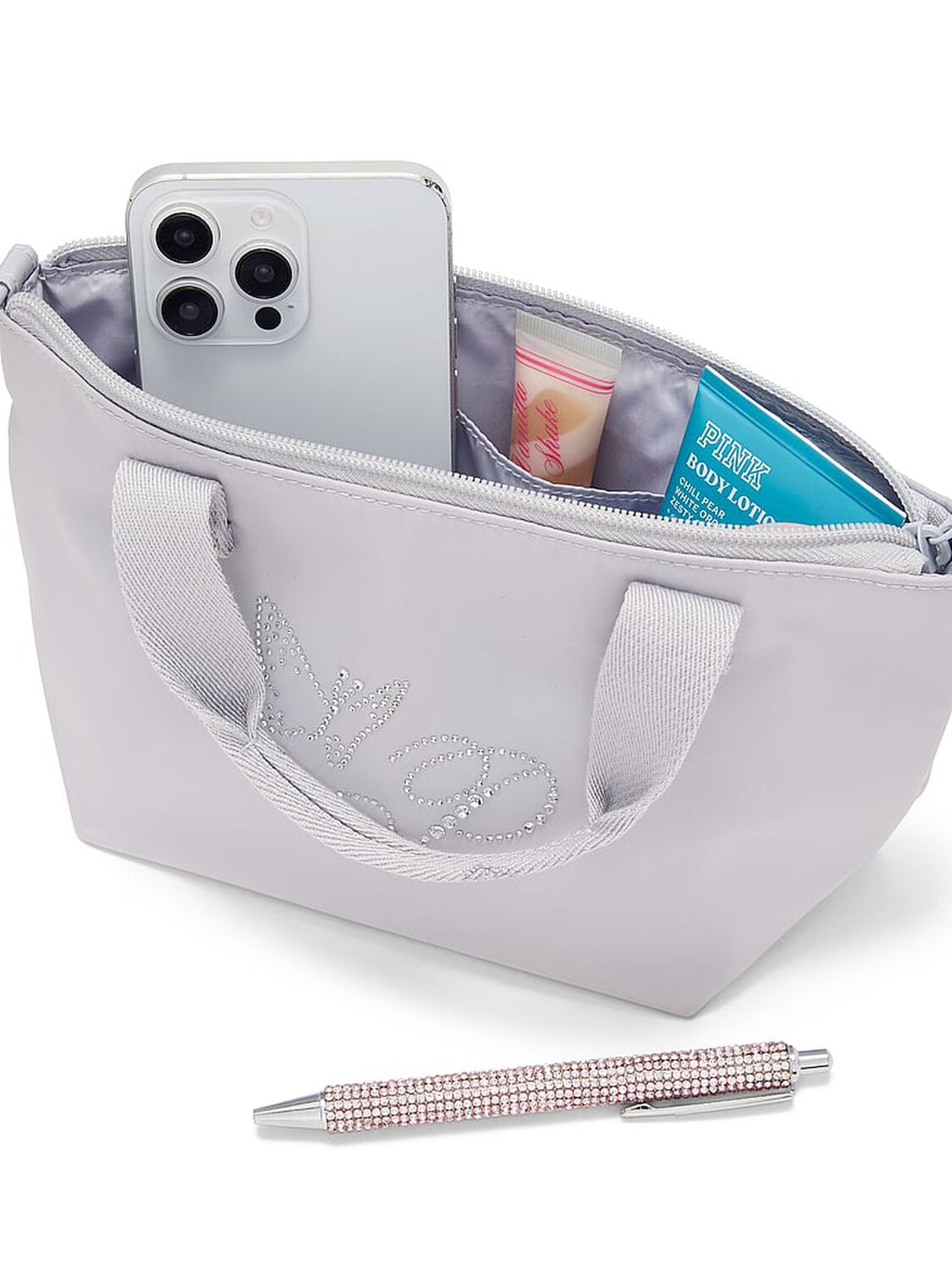 vs Pink Mini Crossbody Nylon Tote Bag Dusty Lilac Diamant&eacute; Butterfly 3 of 4 