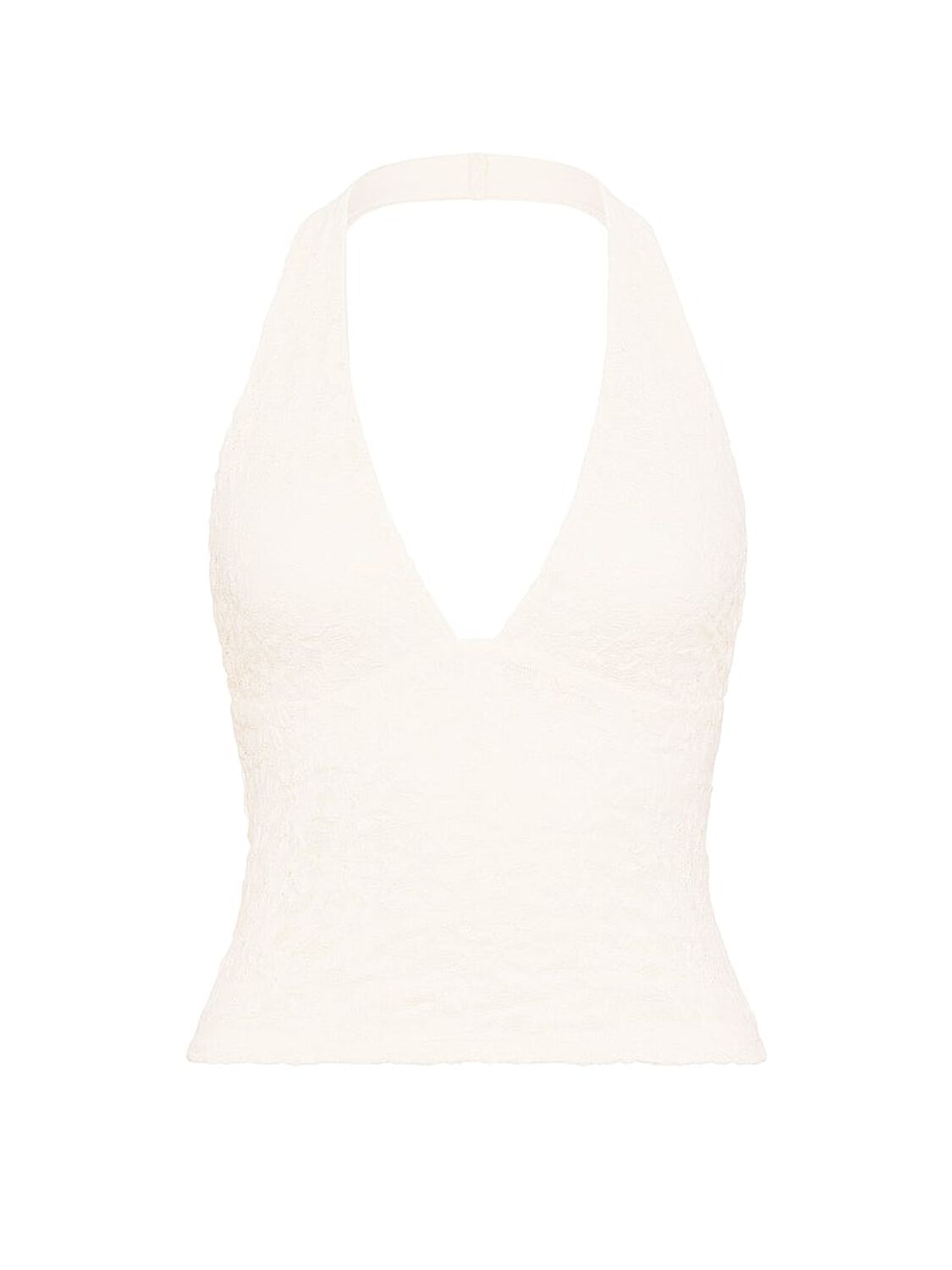 vs Pink PINK Base Lace Plunge Halter Top Winter White 3 of 3 