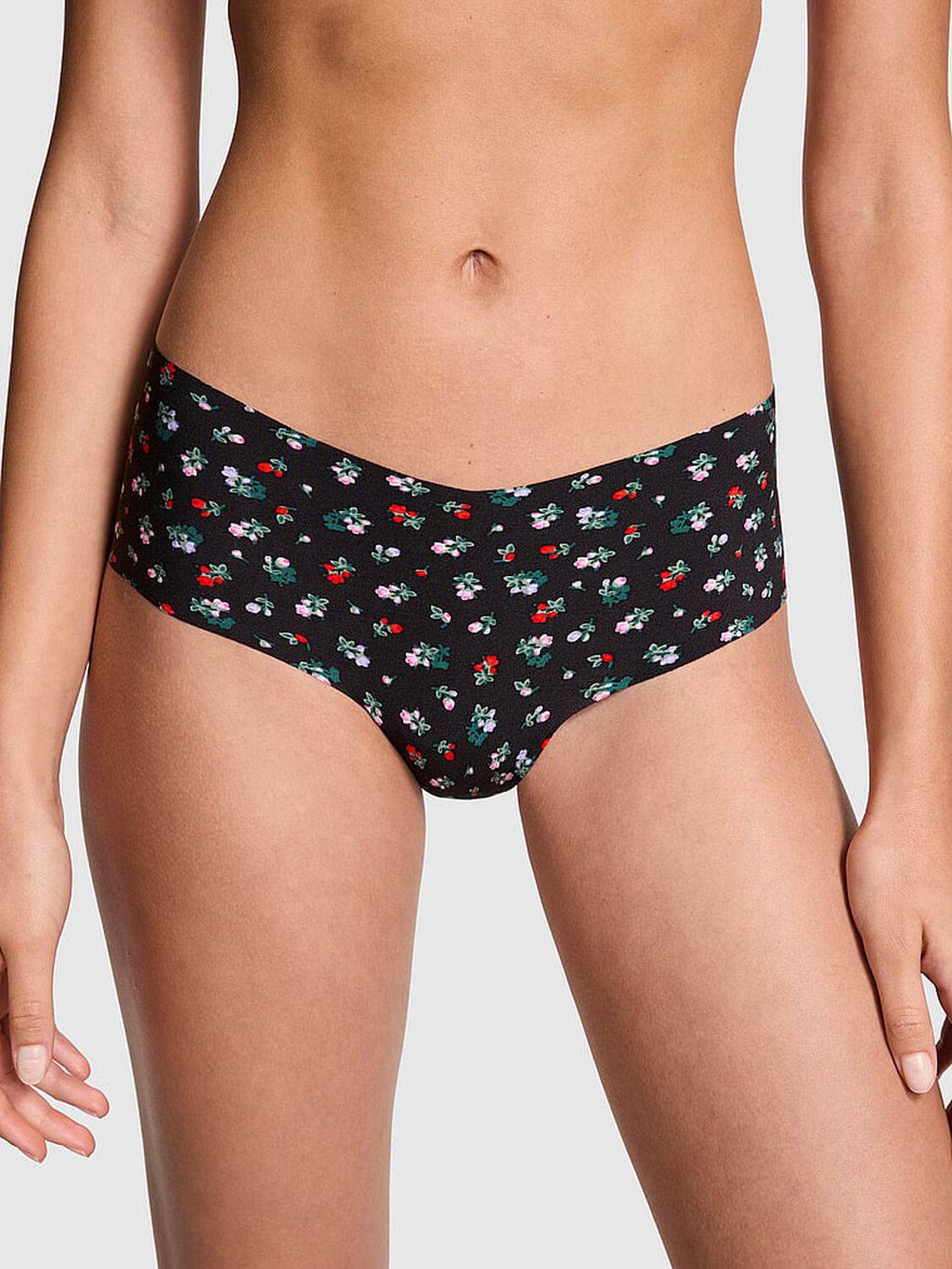 vs Pink No-Show Cheeky Panty Pure Black Floral Print 1 of 3 