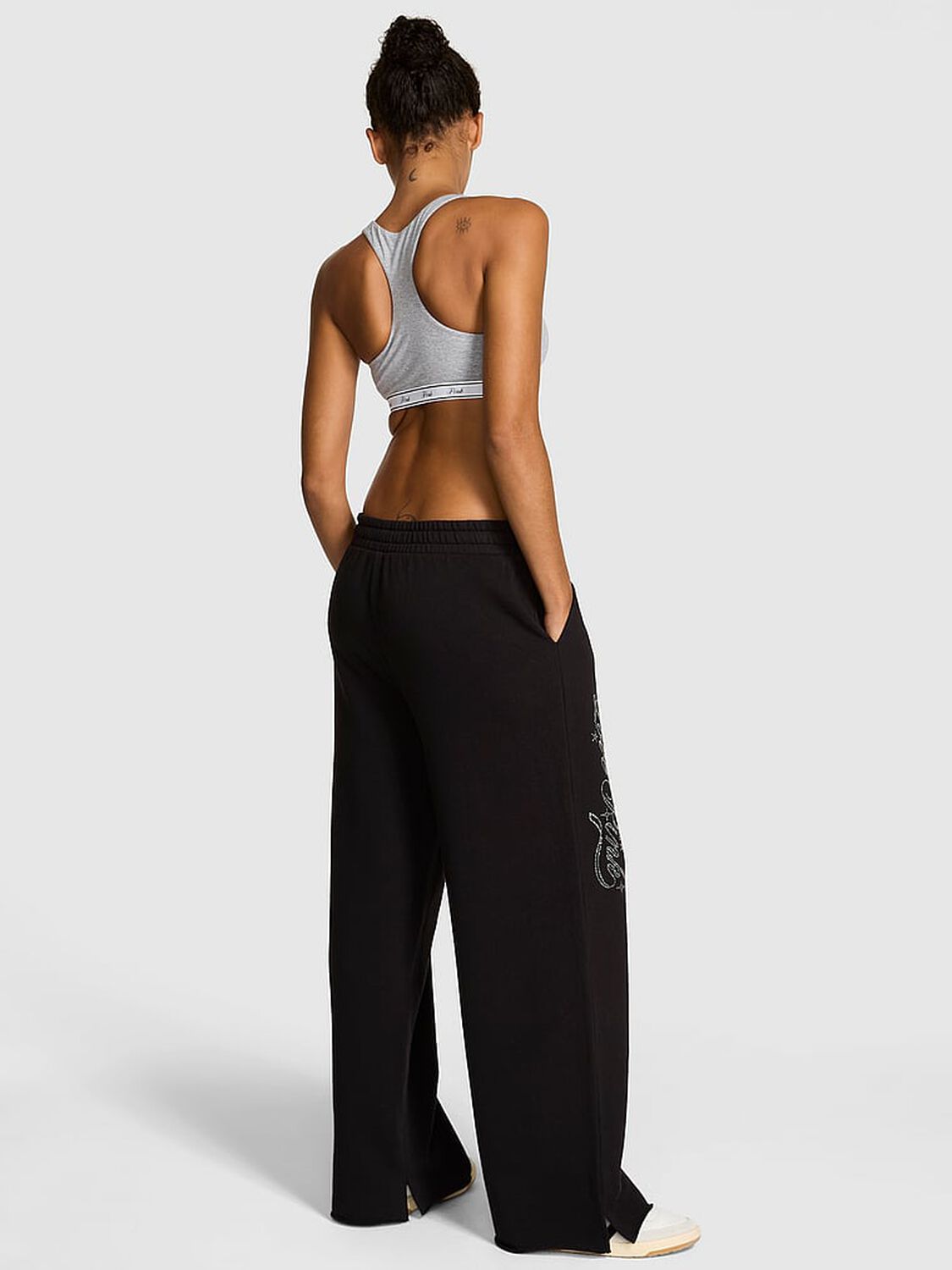 vs Pink Ivy Fleece Wide-Leg Split-Hem Sweatpants Pure Black Ott Shine 2 of 2 