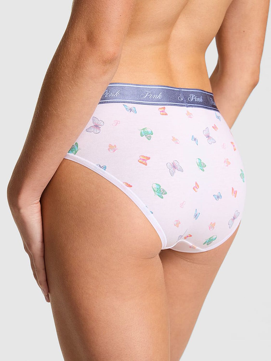 vs Pink Logo Cotton Hiphugger Panty White Multi Color Butterfly Print 2 of 3 