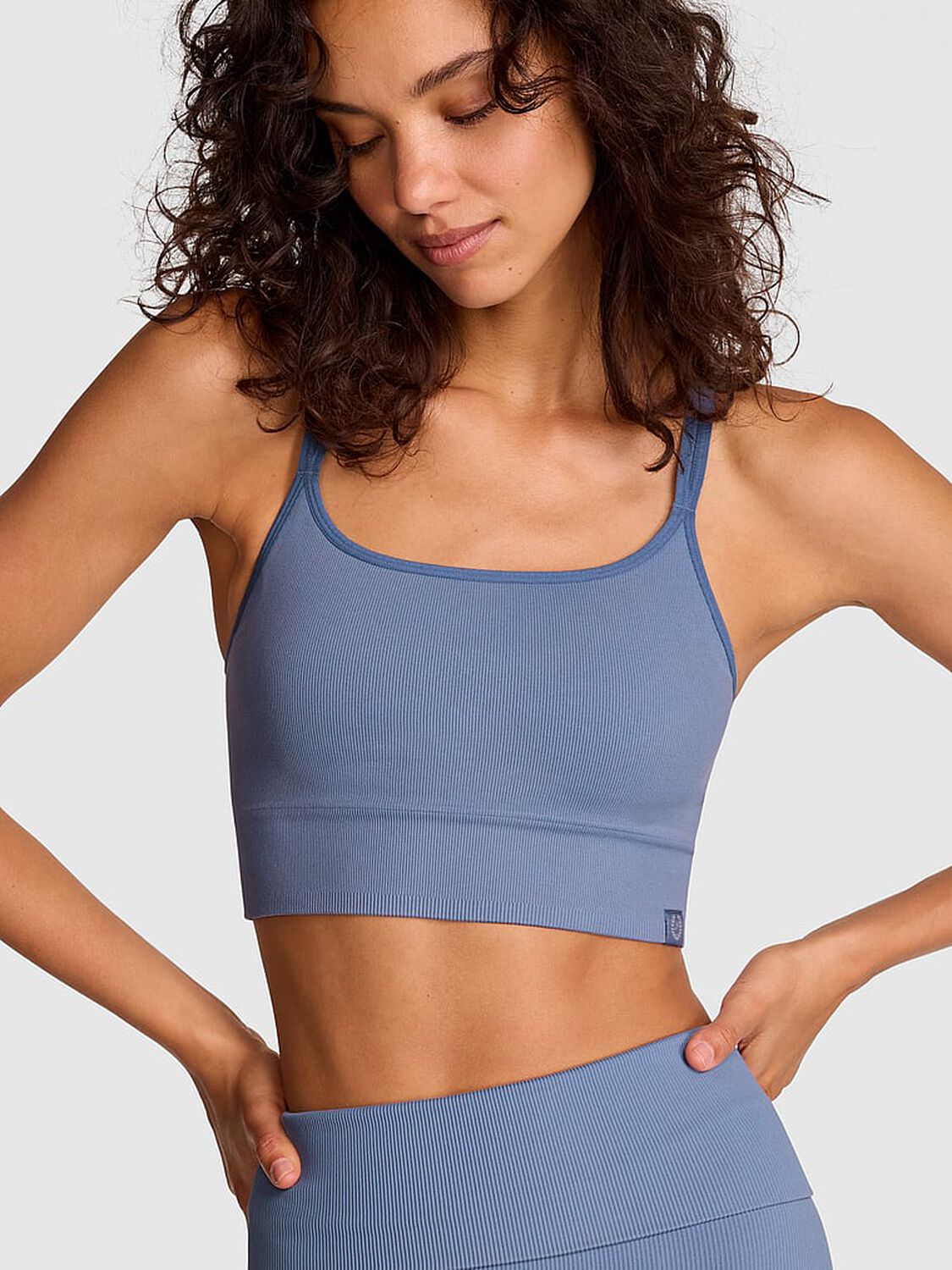vs Pink Soft Seamless Strappy Sports Bra Dusty Iris Wash 1 of 4 