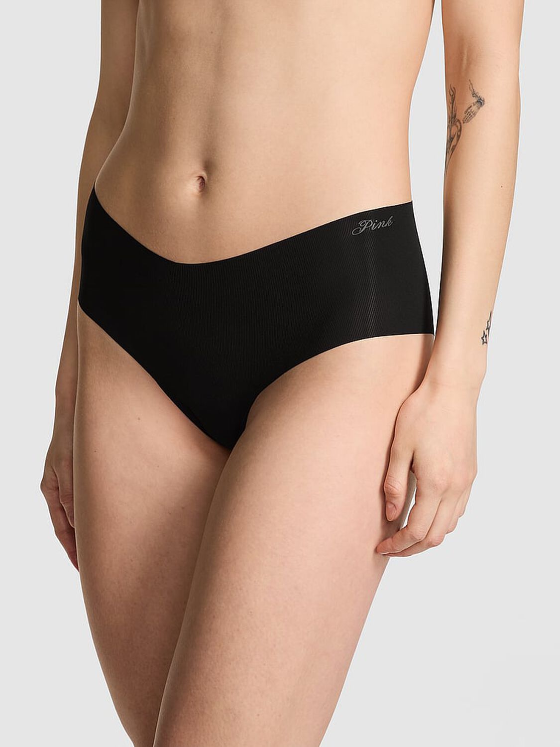 vs Pink No-Show Cheeky Panty Pure Black 1 of 3 