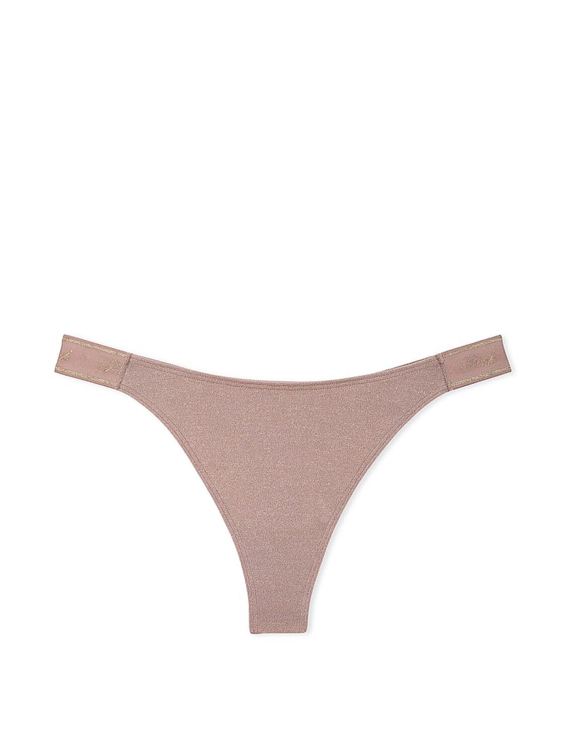 vs Pink Logo Cotton Shimmer High-Leg Thong Panty Iced Coffee Sparkle Knit 3 of 4 