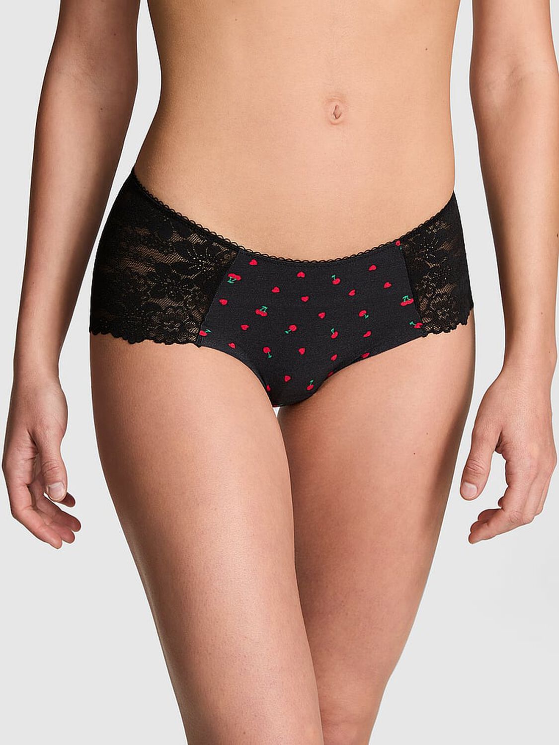 vs Pink No-Show Hiphugger Panty Black Cherry Heart Print 1 of 3 