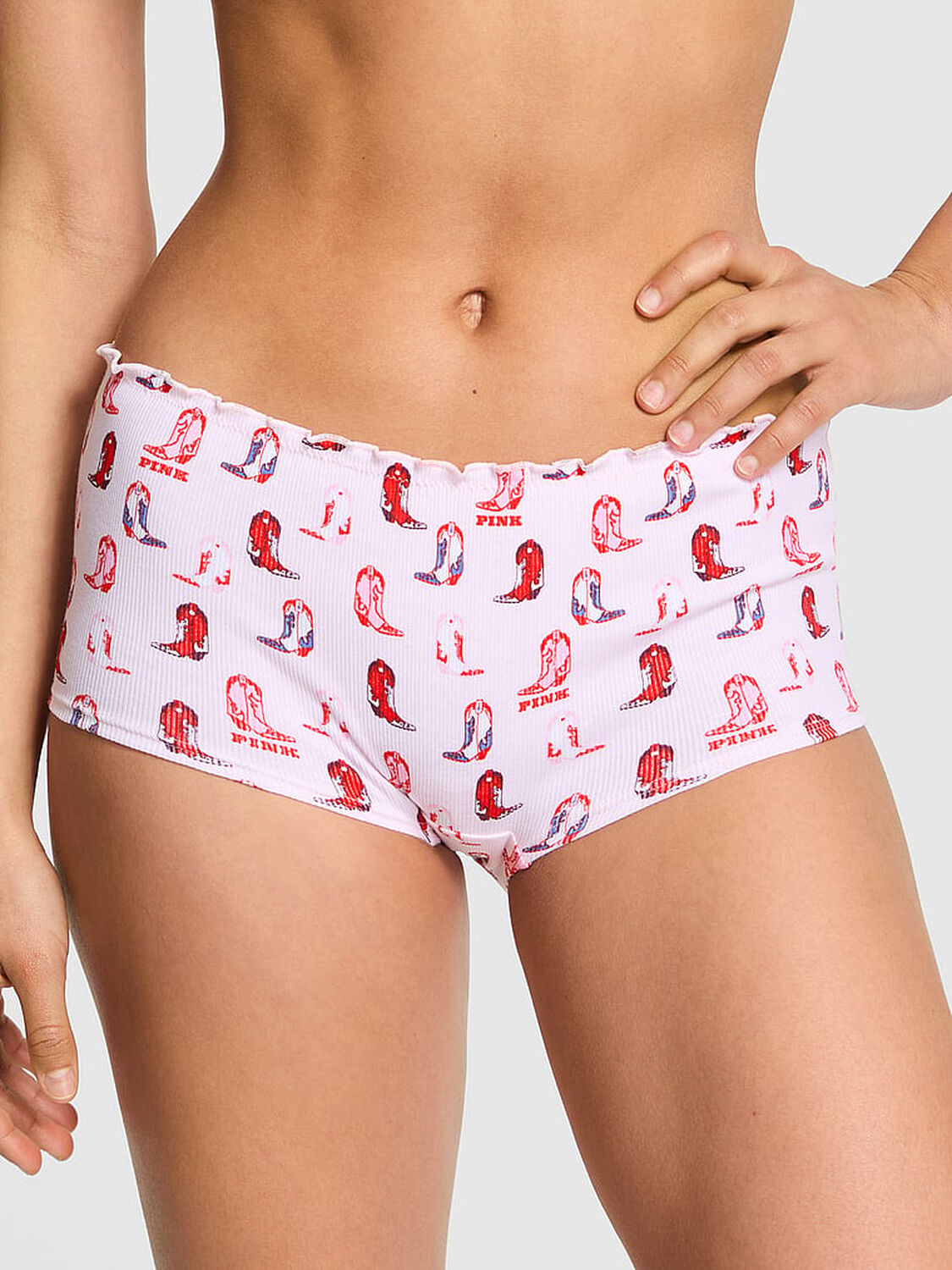 vs Pink Cotton Boyshort Panty Pink Tulip Cowboy Boots Print Side Tie 3 of 3 