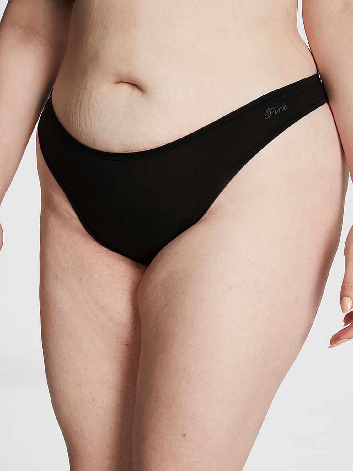 vs Pink Cotton High-Leg Thong Panty Pure Black 1 of 3 