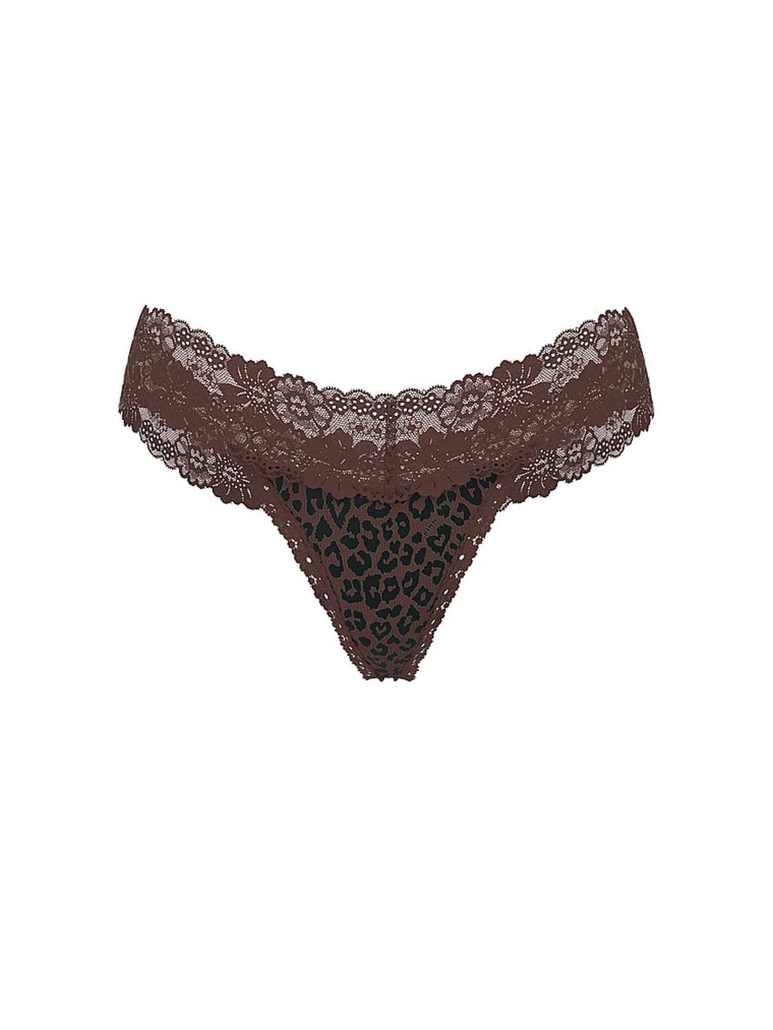 vs Pink Wink Lace-Trim Thong Panty Ganache Leopard Print 1 of 3 