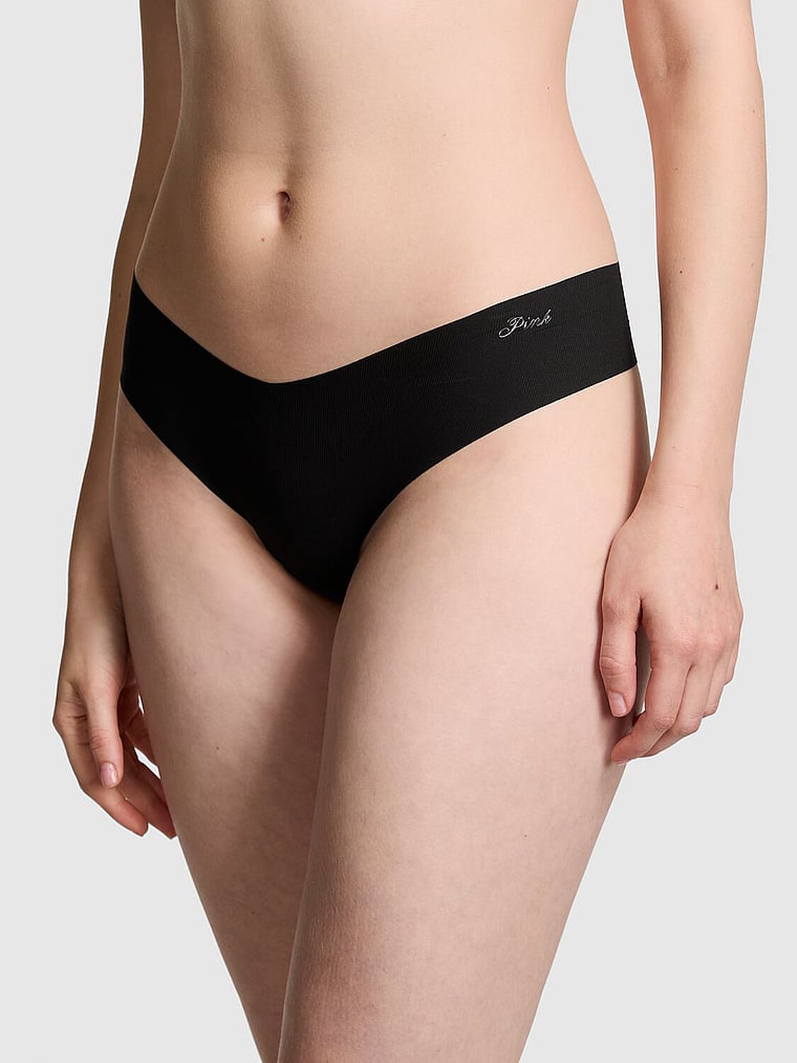 vs Pink No-Show Thong Panty Pure Black 1 of 3 