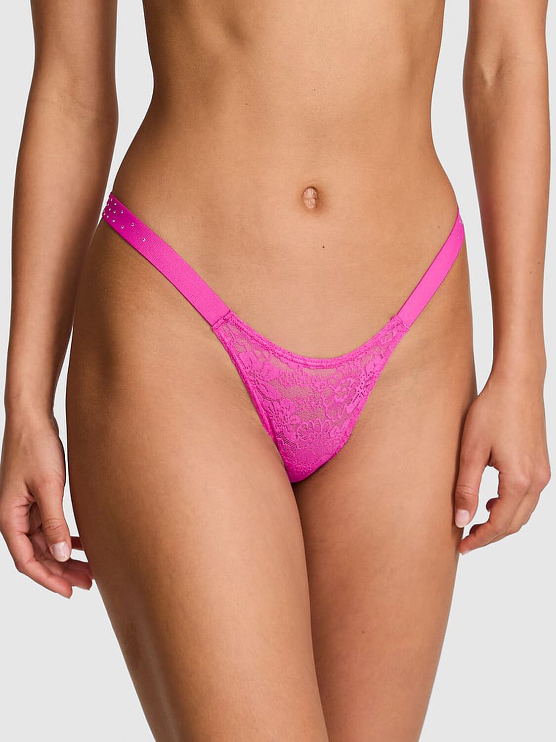vs Pink Wink Bling Lace Micro Thong Panty Pink Fire 1 of 3 